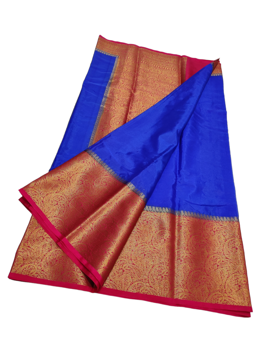Blue And Pink Colour Plain Body Warm Silk Saree