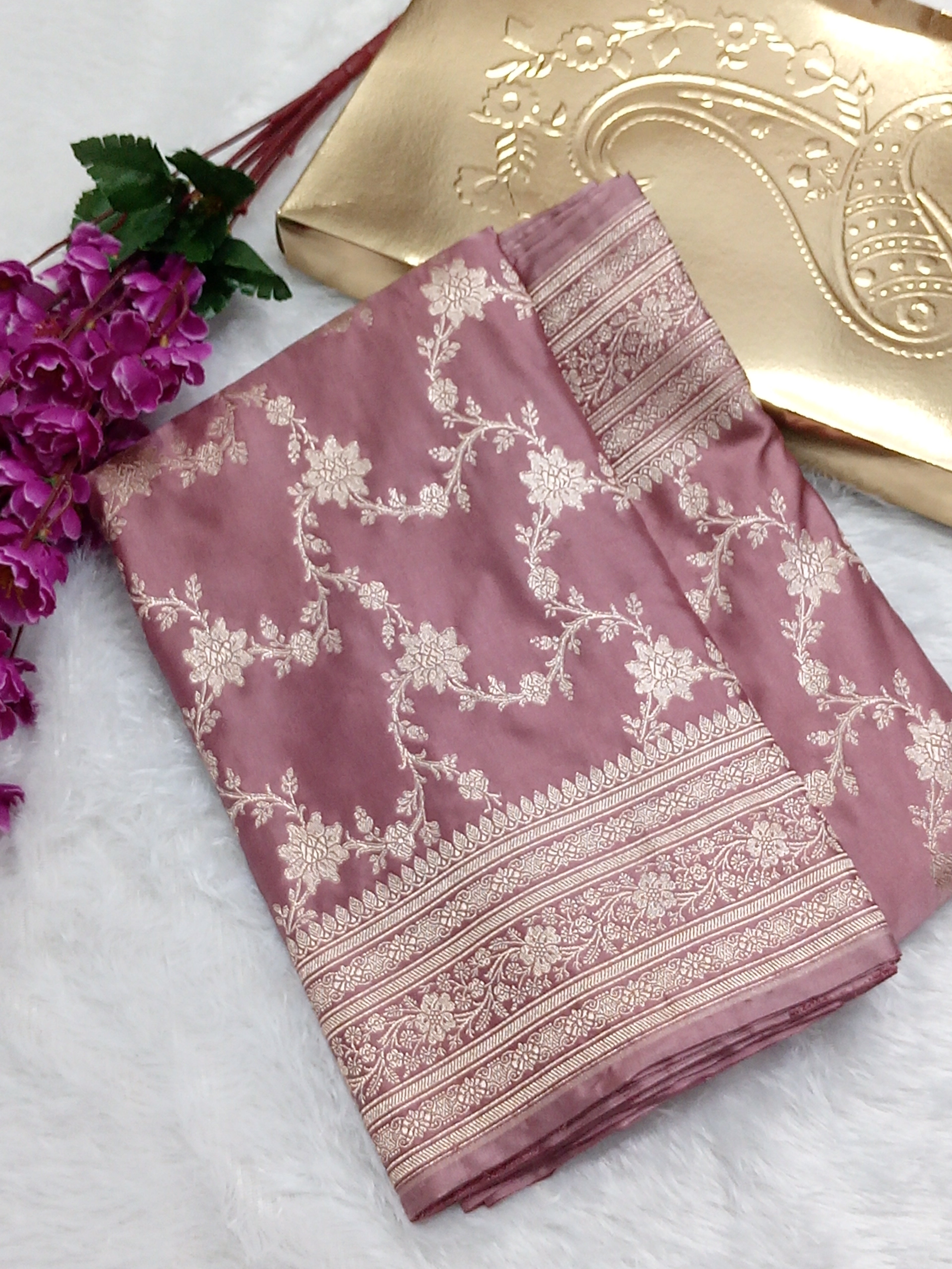 Light Brown Mashru Silk Saree With Jaal Work