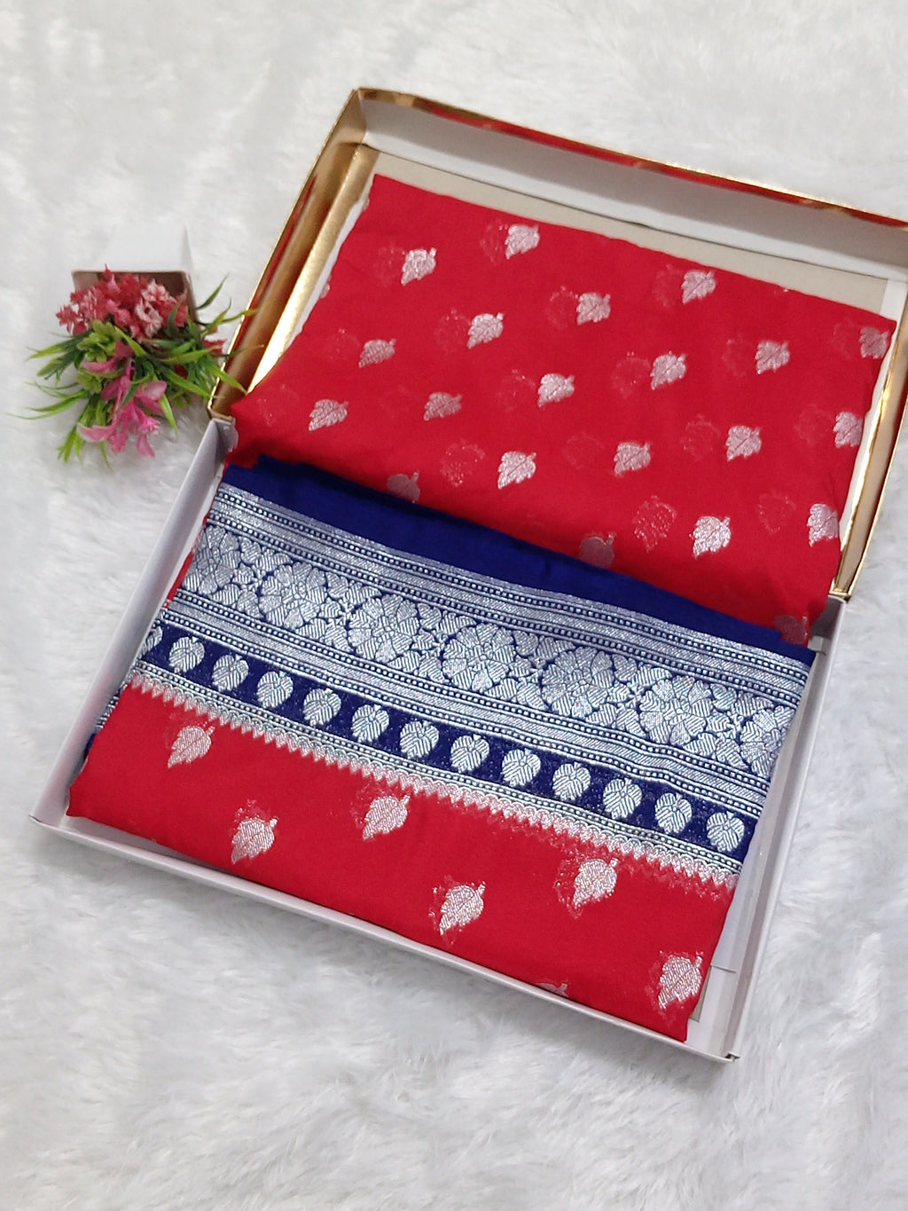 Red And Blue Khaddi Georgette Saree