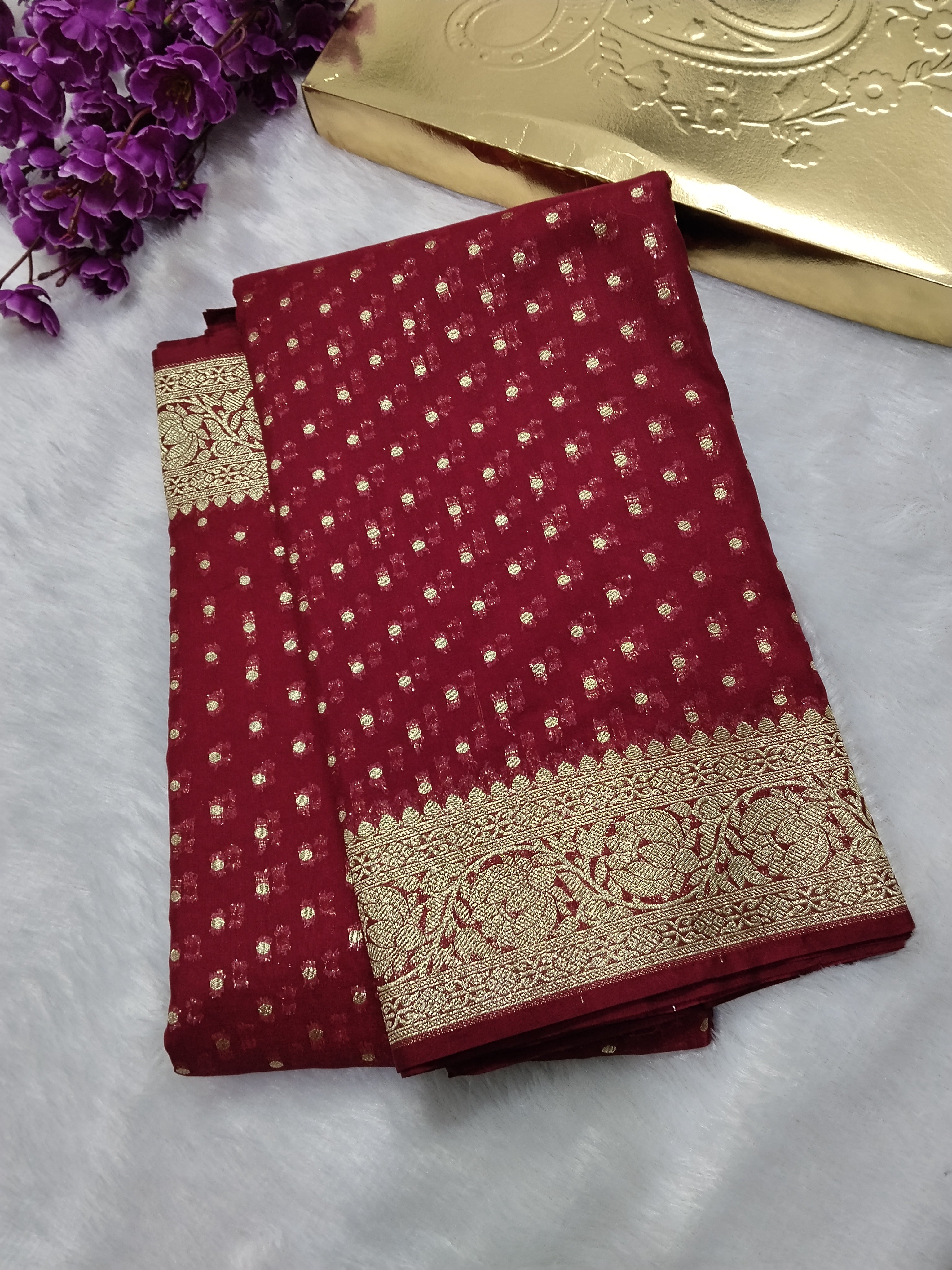 Maroon Gold Zari Khaddi Georgette Saree