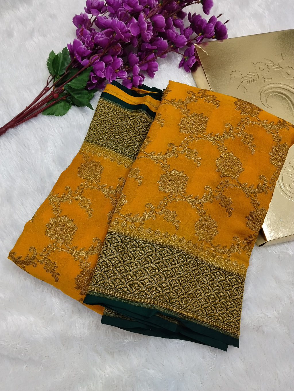 Handloom Pure Banarasi Khaddi Georgette Saree Antique Zari