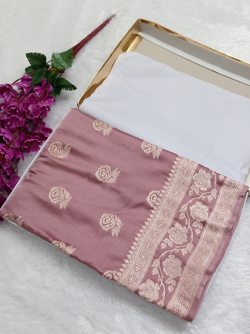 Pastel Colour Brown Party Wear Mashru Silk Saree