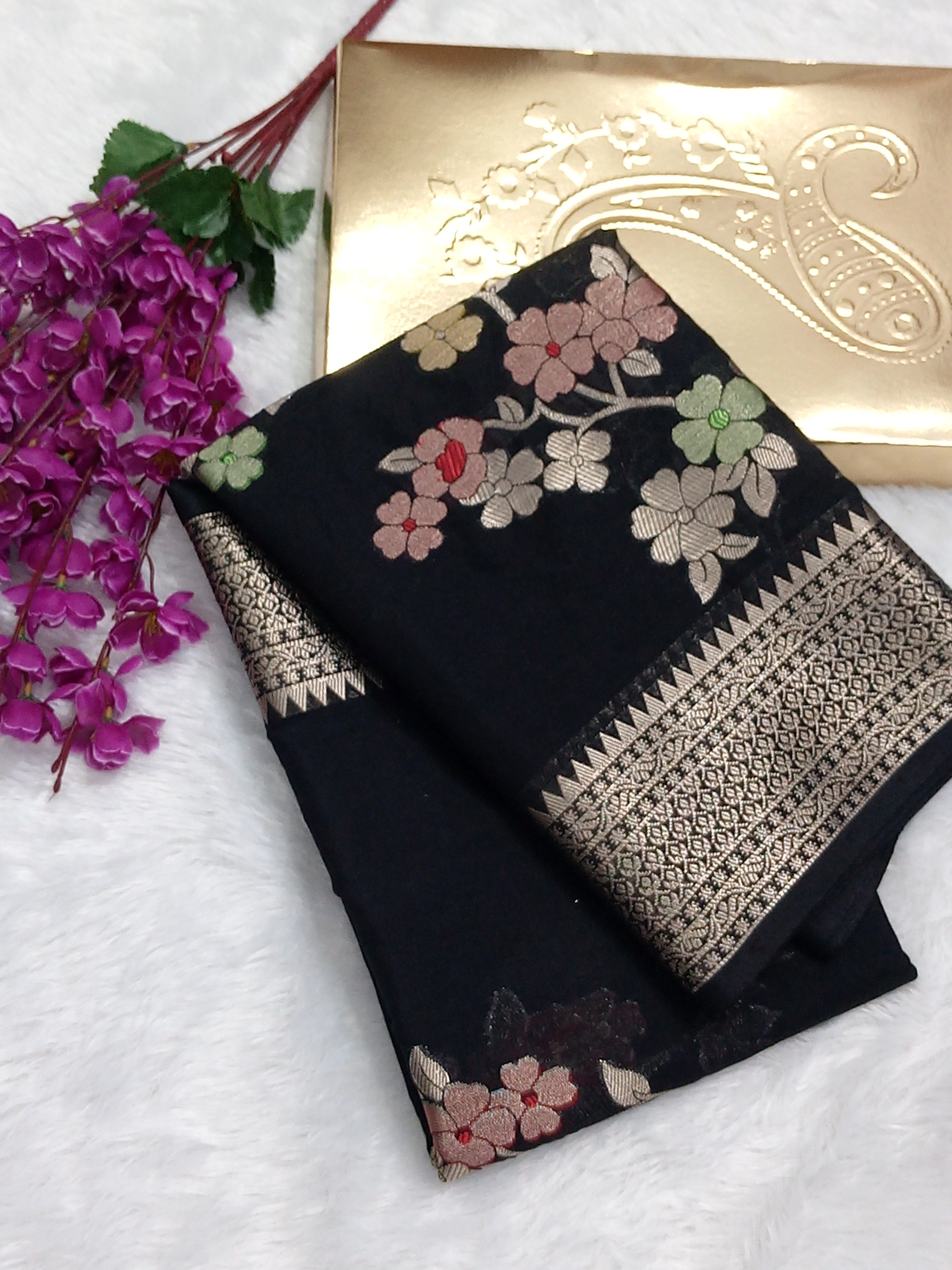 Jet Black Viral Banarasi Khaddi Georgette Saree