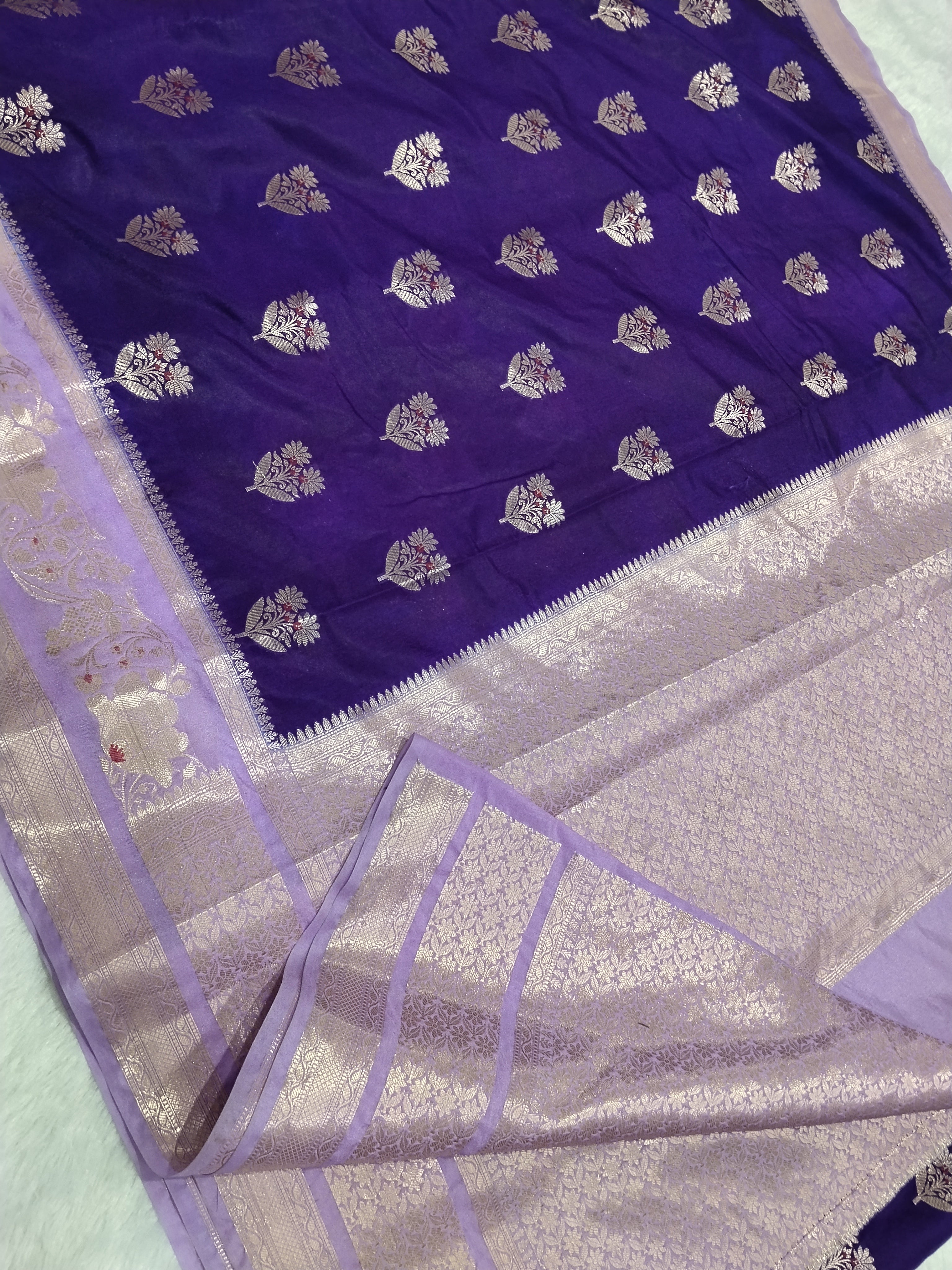 Purple And Pink Colour Kanjivaram Border Moonga Silk Saree With Buti Work