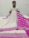 Off White And Pink Colour Banarasi Khaddi Georgette Saree