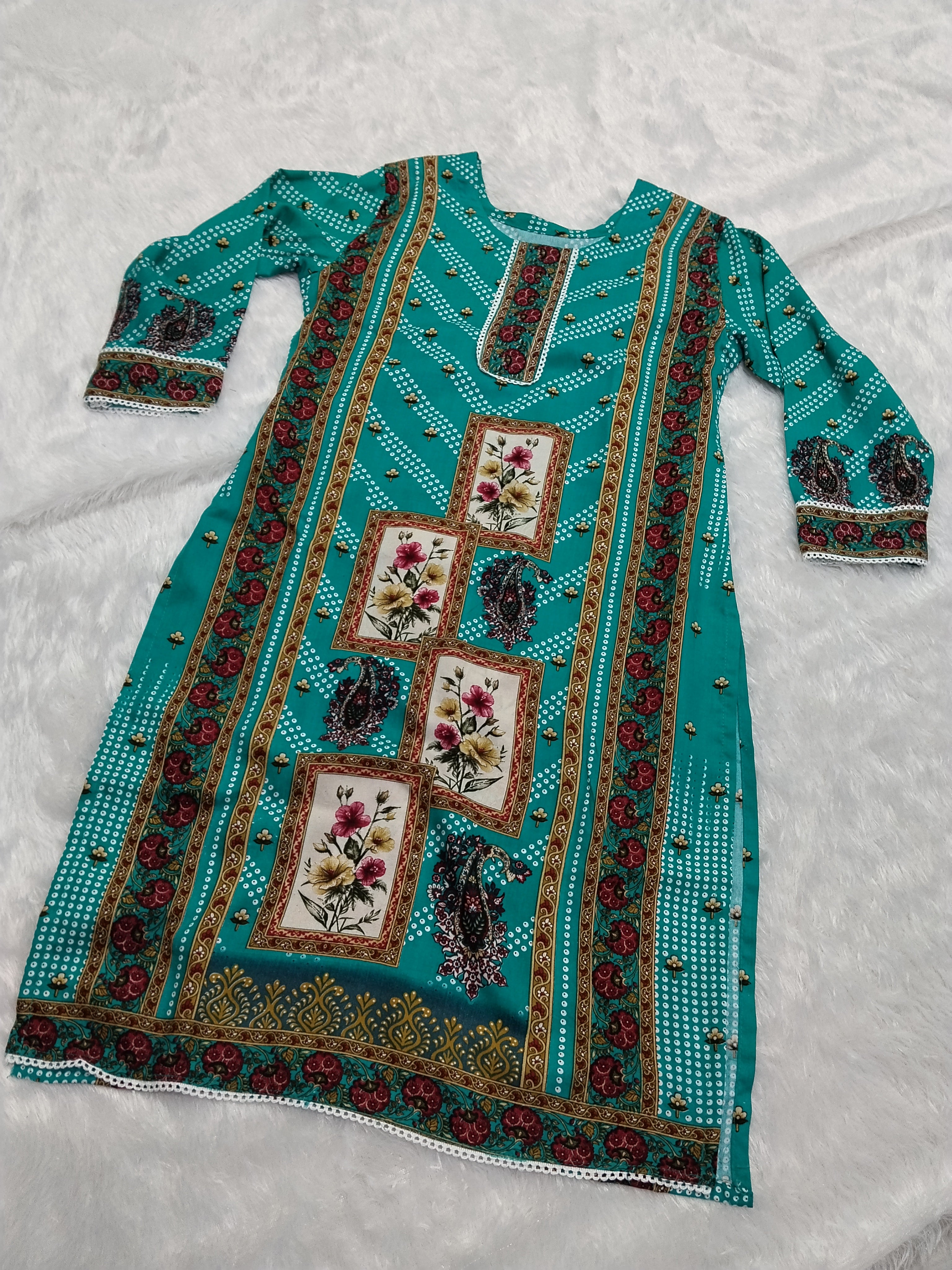 Teal Blue Fancy Designer Printed Rayon Kurti By Mks Creations