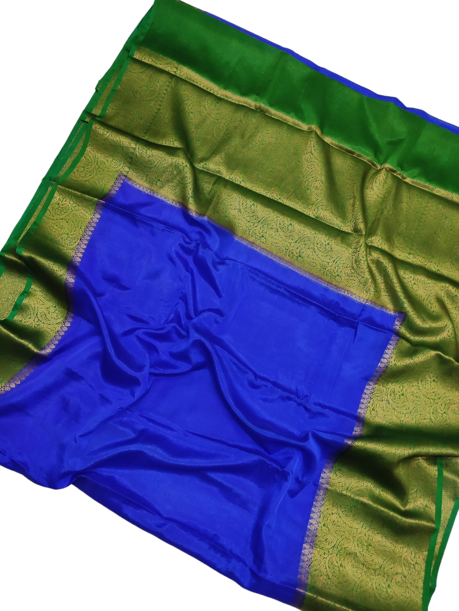 Blue And Green Colour Plain Body Warm Silk Saree