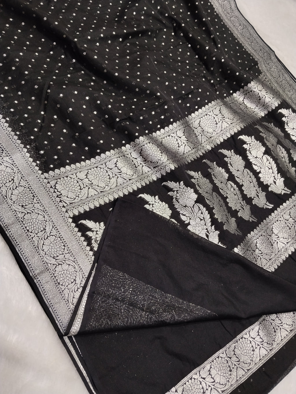 Jet Black Colour Banarasi Khaddi Georgette Saree