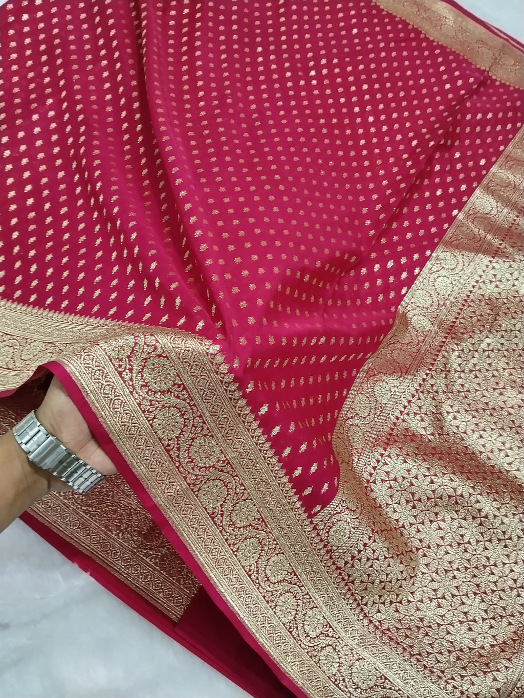 Pink Colour Zari Buti Khaddi Georgette Saree