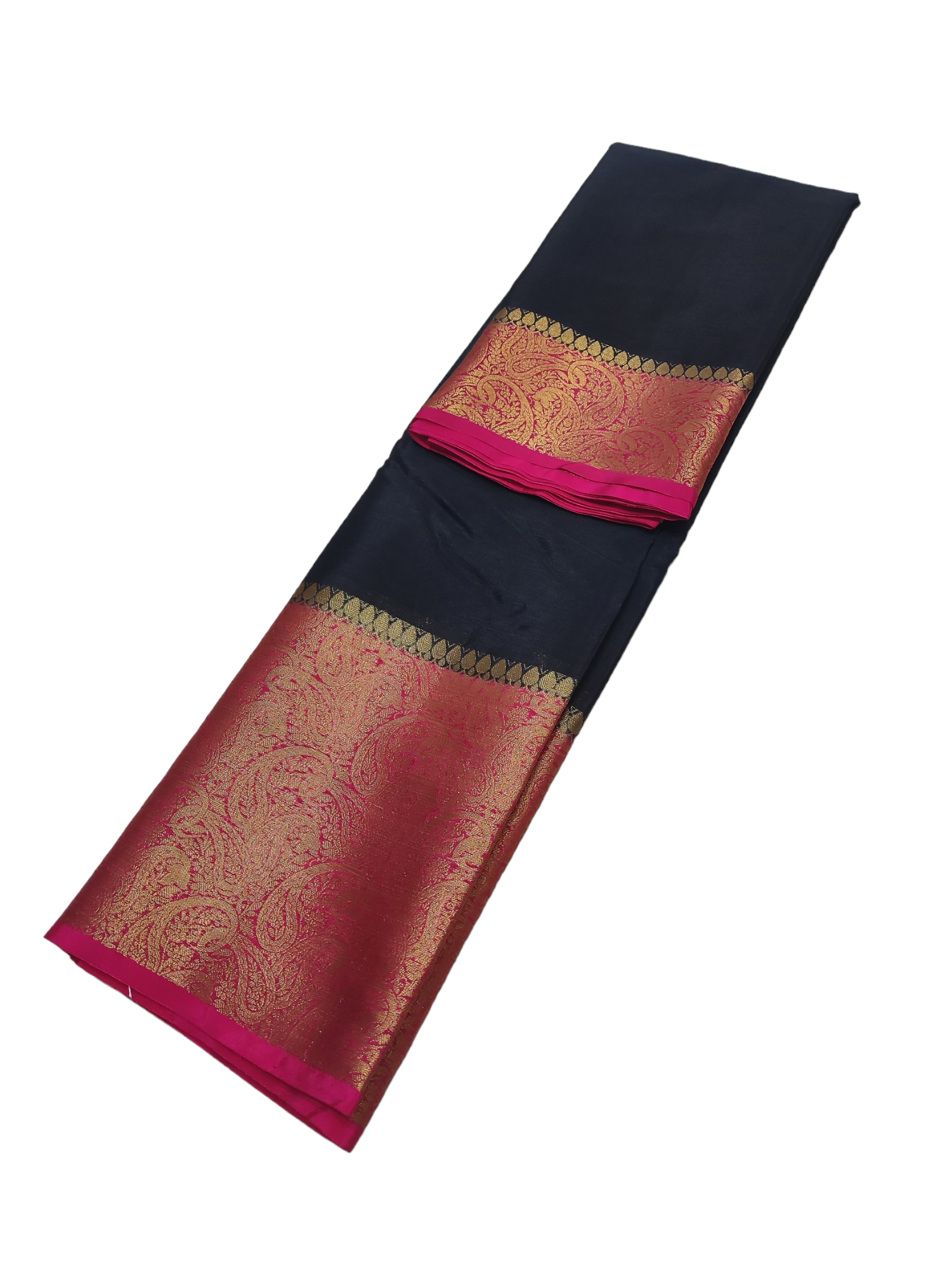 Black And Pink Colour Plain Body Warm Silk Saree