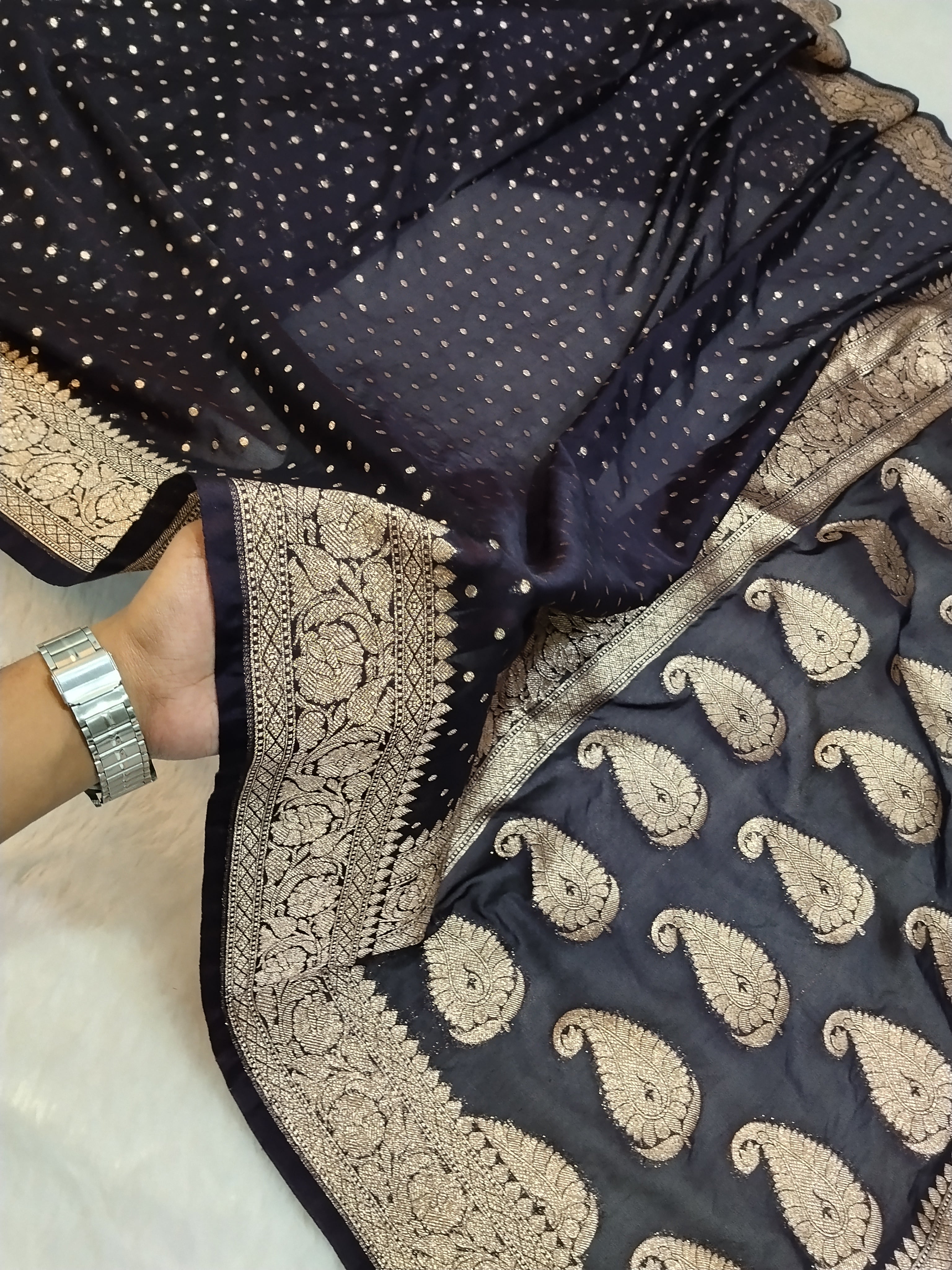 Dark Brown Colour Banarasi Khaddi Georgette Saree