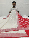 Off White And Red Colour Banarasi Khaddi Georgette Saree