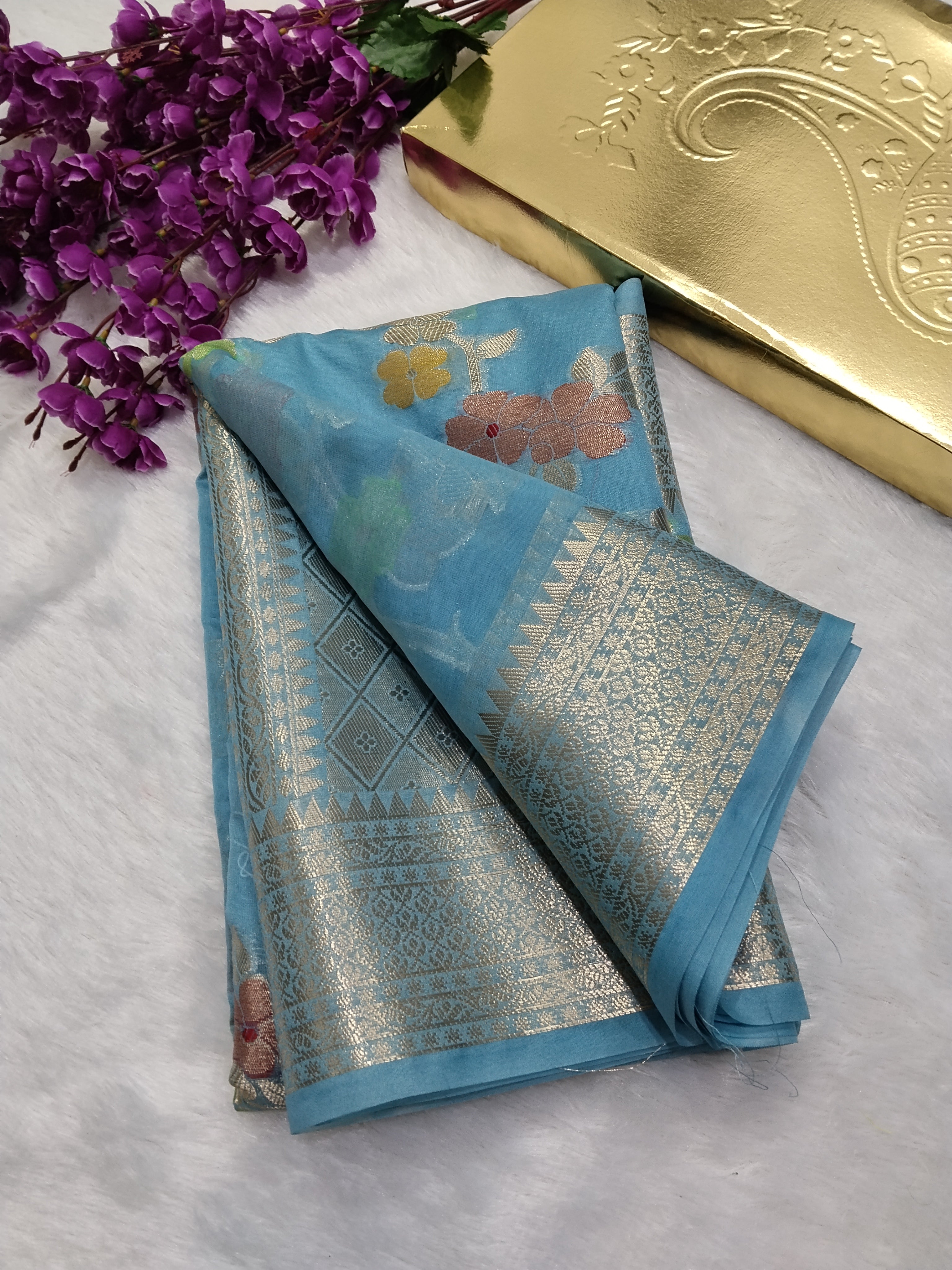 Light Blue Color Viral Banarasi Khaddi Georgette Saree