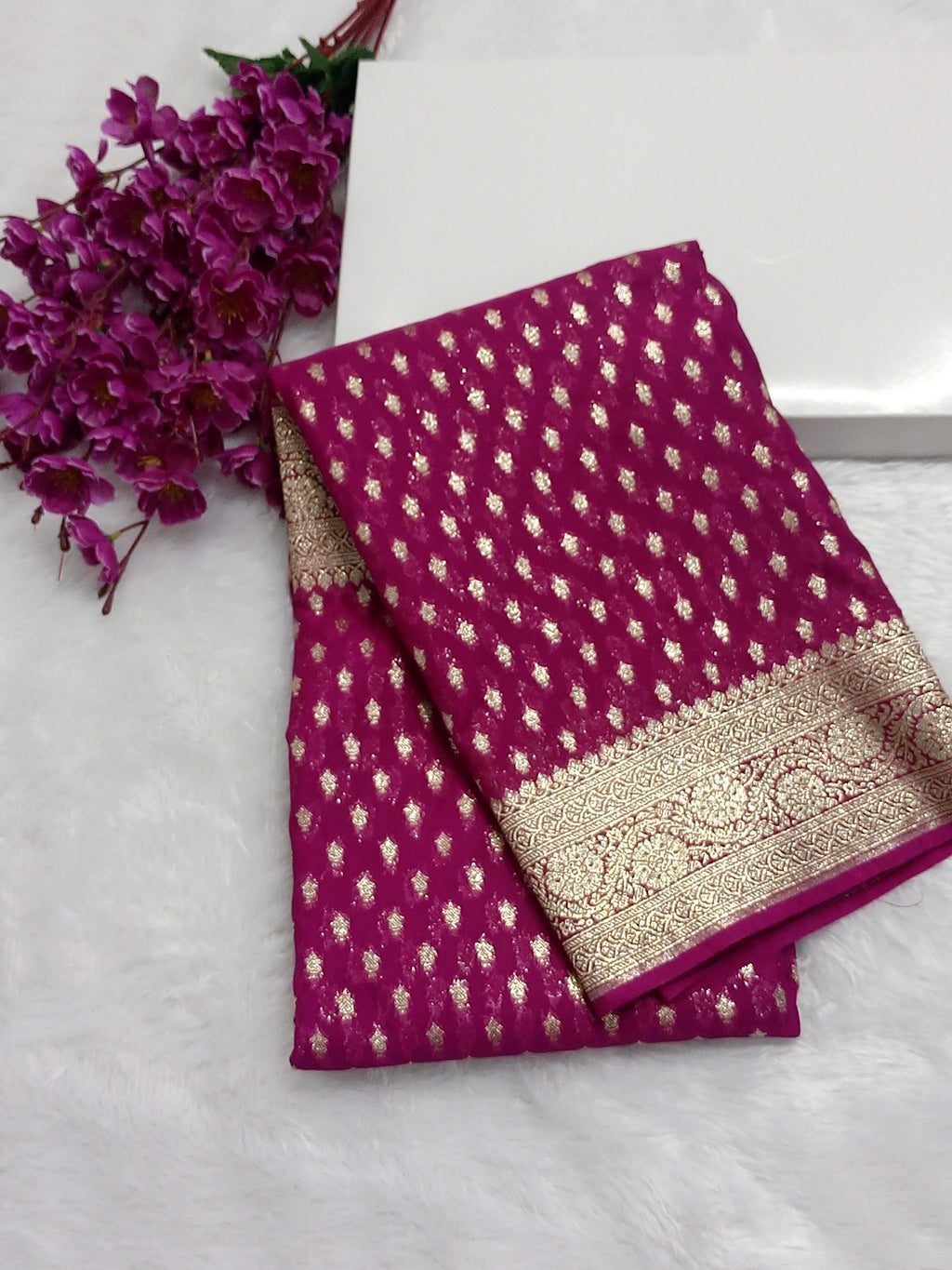 Pink Colour Zari Buti Georgette Saree