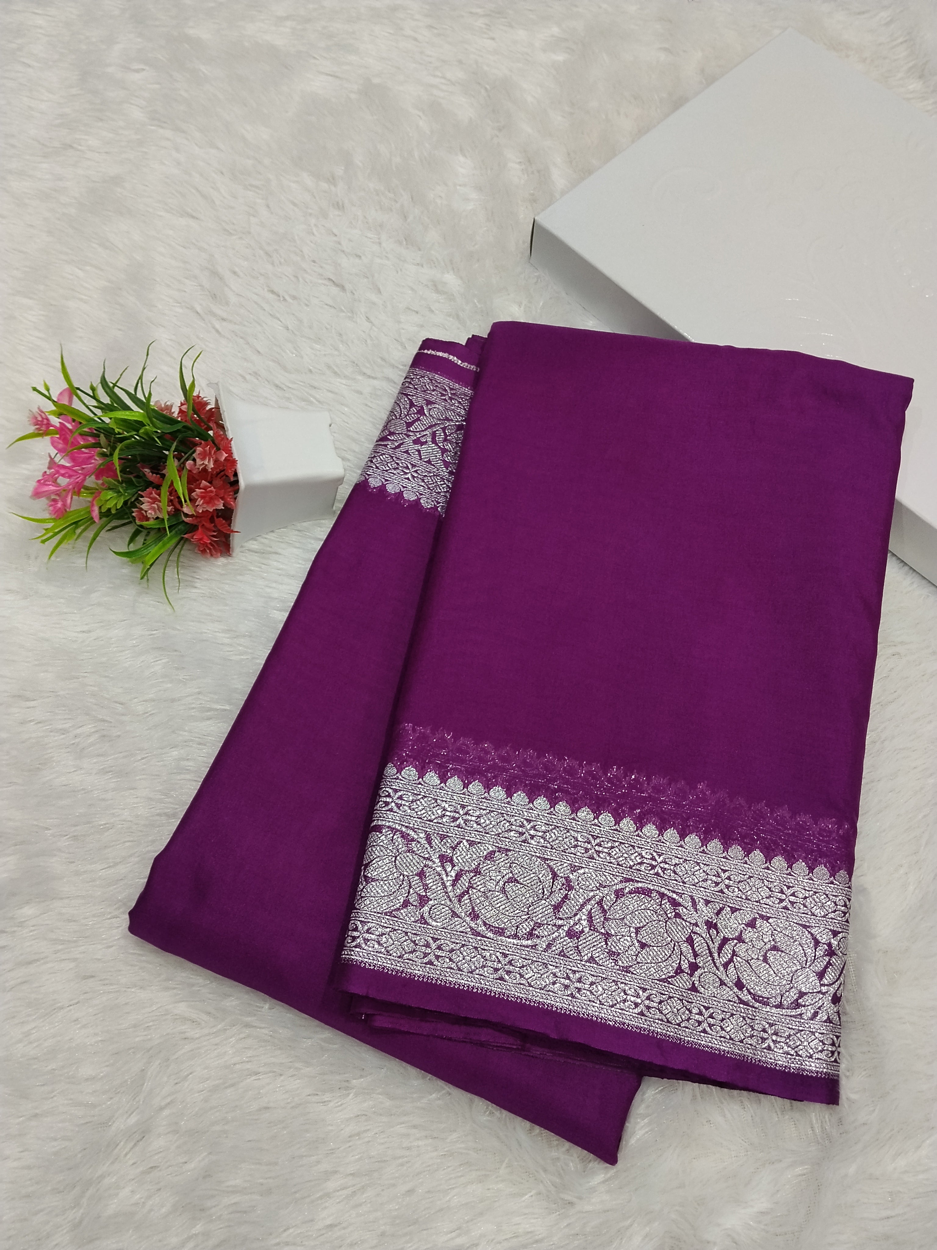 Purple Colour Silver Zari Plain Body Khaddi Georgette Saree