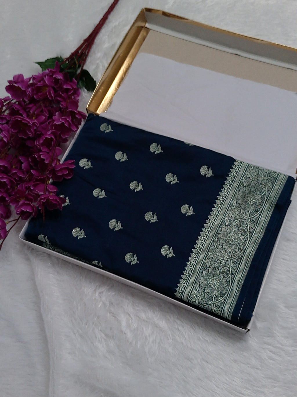Dark Blue Banarasi Mashru Silk Saree