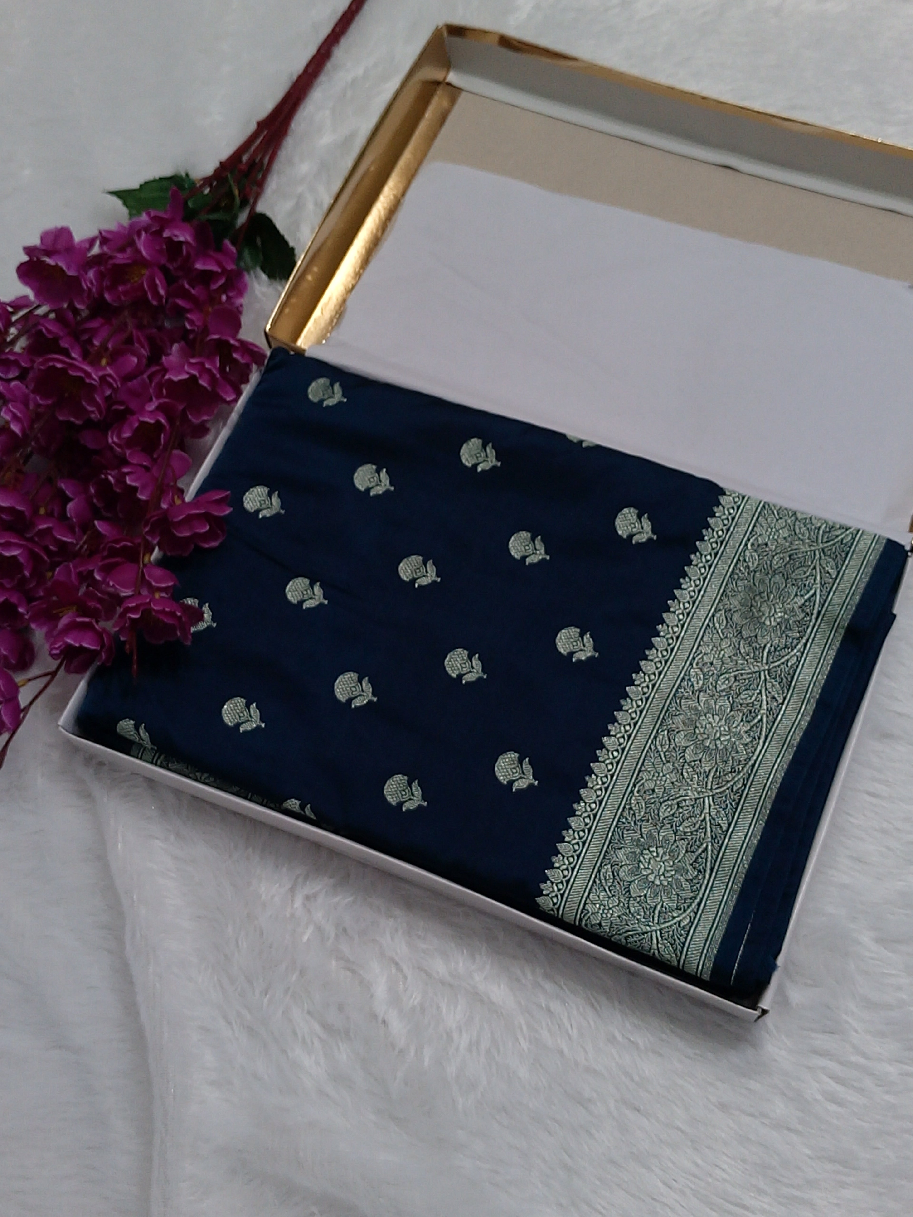 Dark Blue Banarasi Mashru Silk Saree