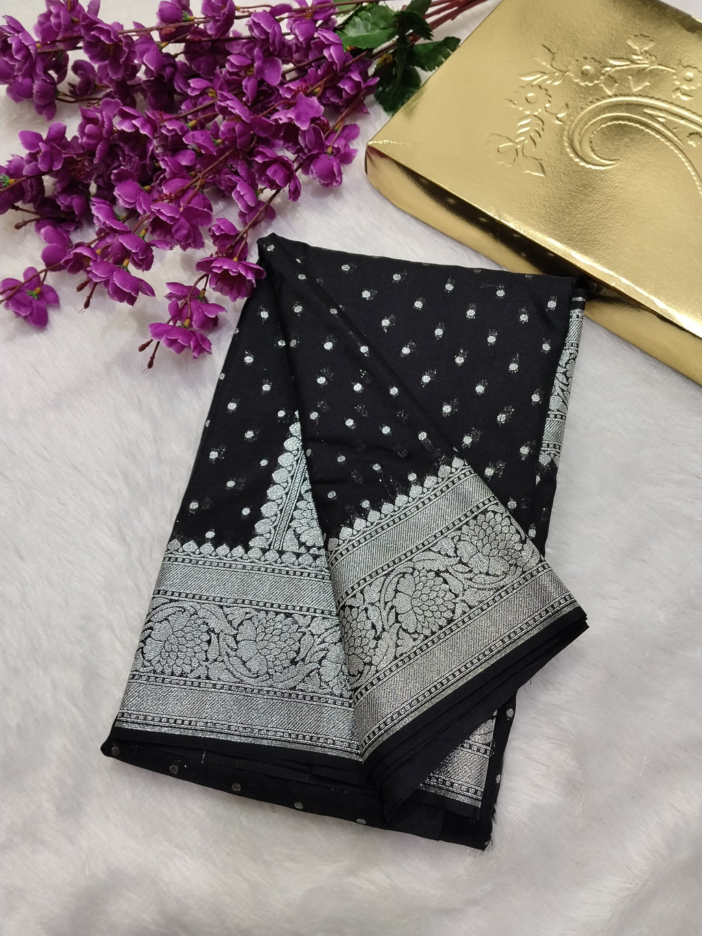 Jet Black Colour Banarasi Khaddi Georgette Saree