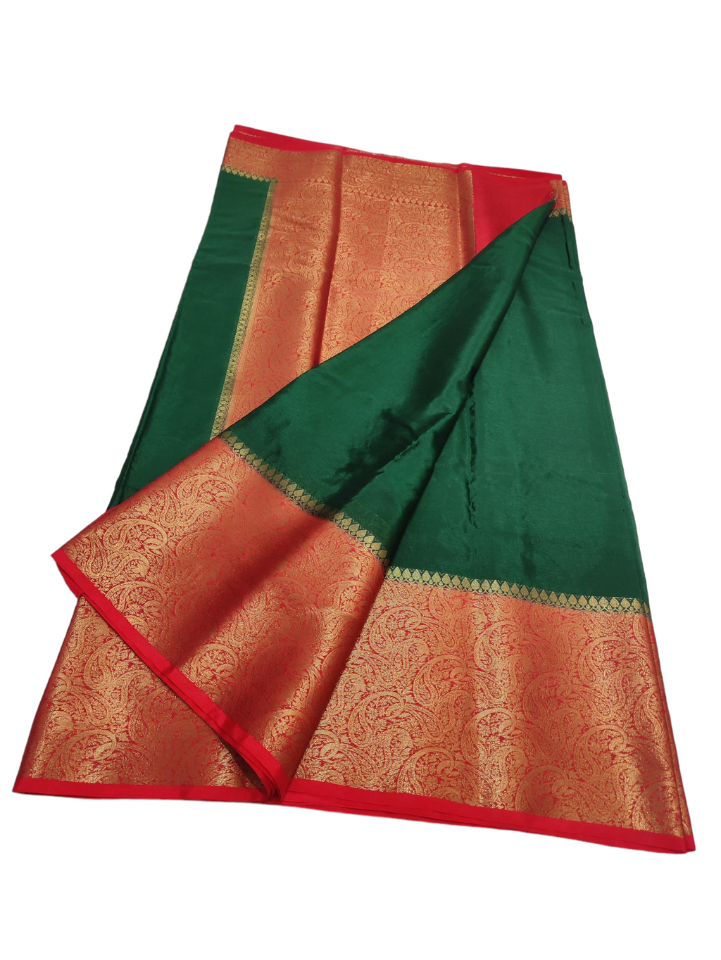 Bottle Green And Red Colour Plain Body Warm Silk Saree