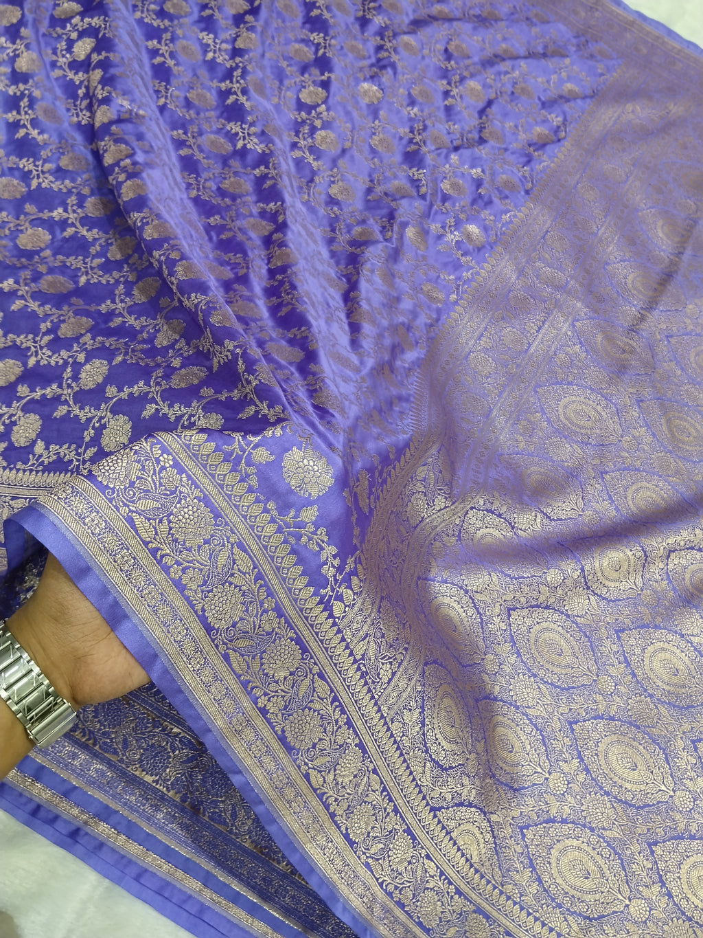 Lavender Colour Wedding Banarasi Mashru Katan Silk Saree jaal Work