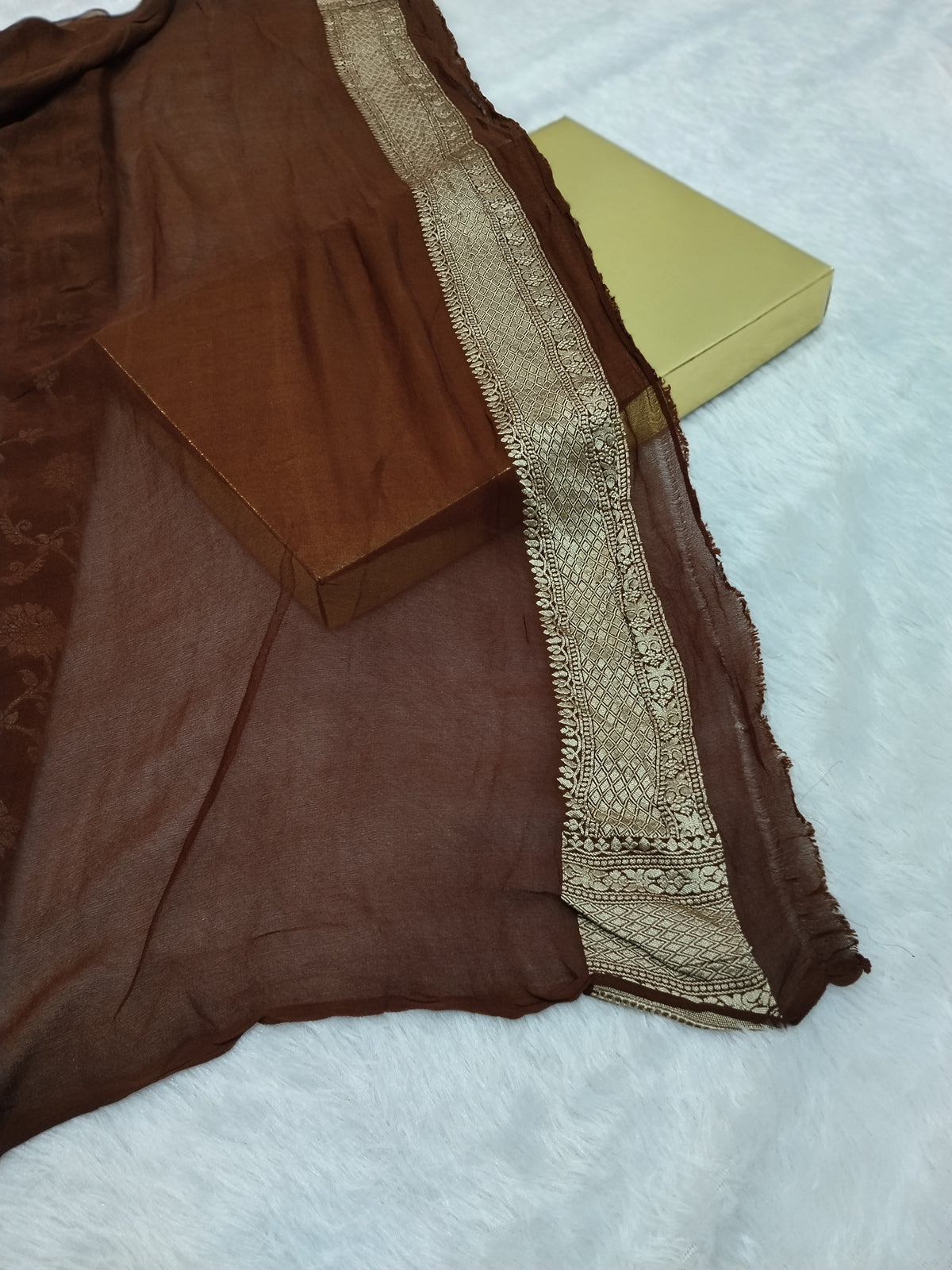 Coffee Brown Colour Handloom Pure Banarasi Khaddi Georgette Saree Water Zari