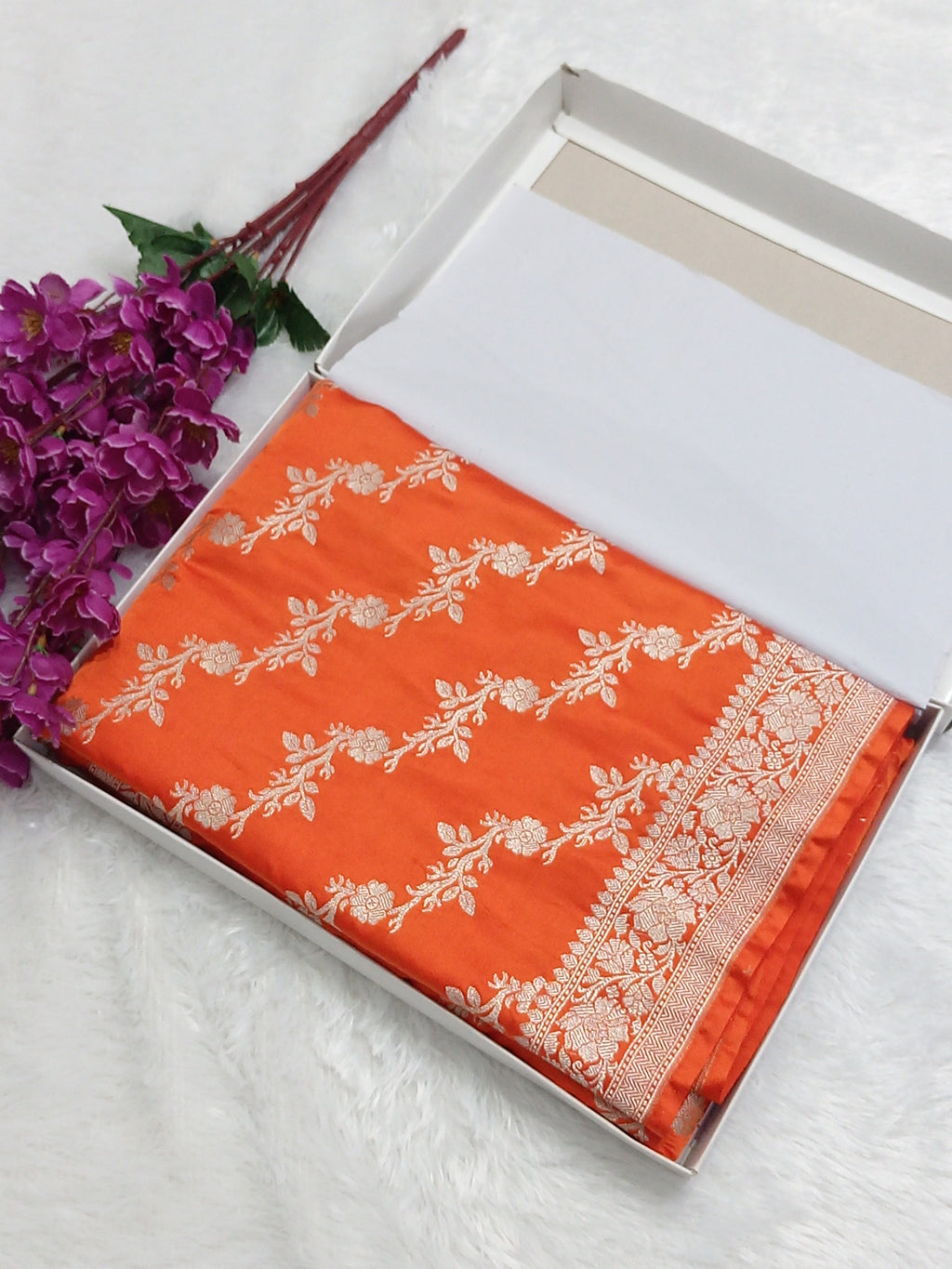 Fanta Orange Wedding Banarasi Mashru Silk Saree