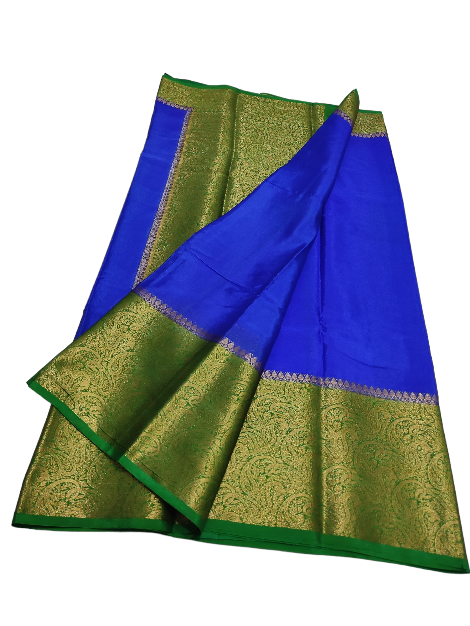 Blue And Green Colour Plain Body Warm Silk Saree