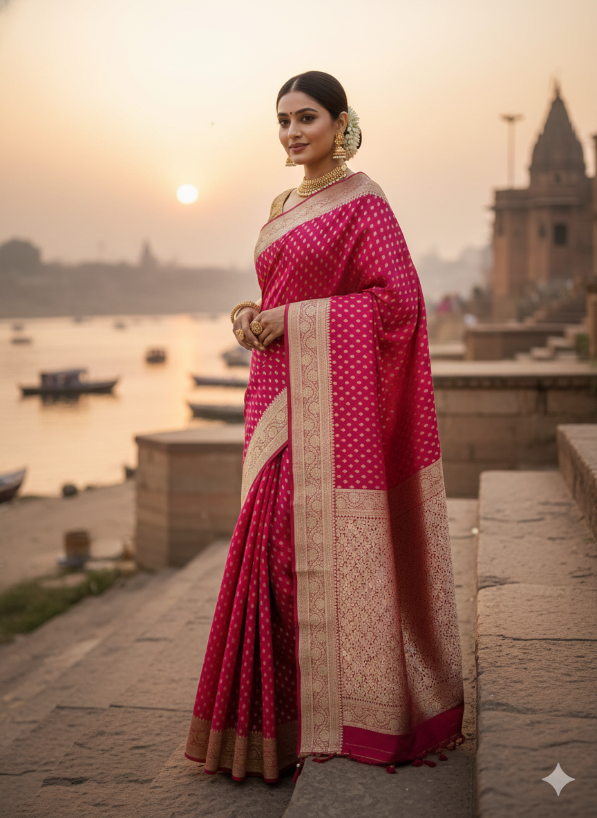 Pink Colour Zari Buti Khaddi Georgette Saree