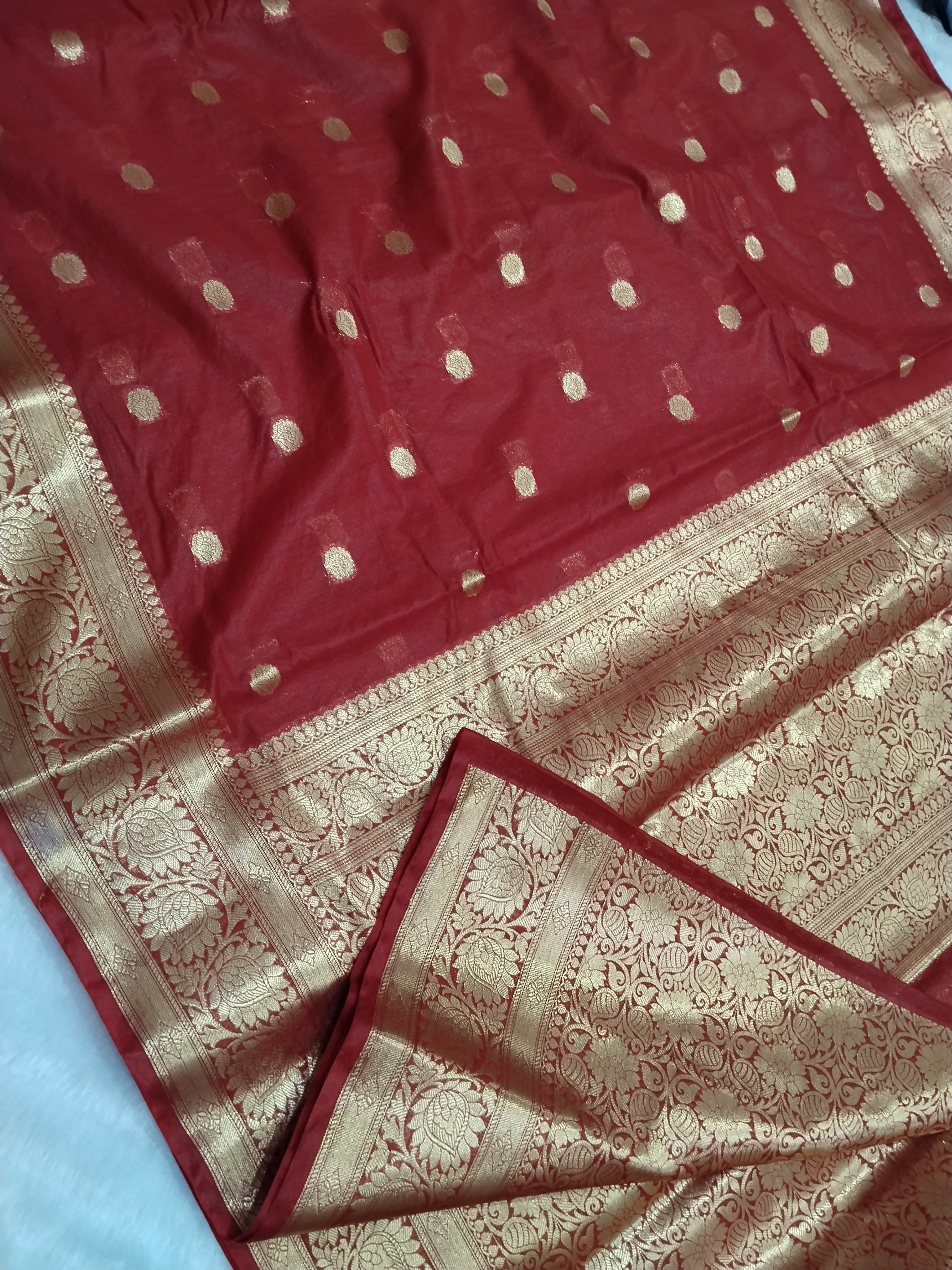 Maroon Colour Banarasi Fancy Cotton Saree With Brocade Blouse
