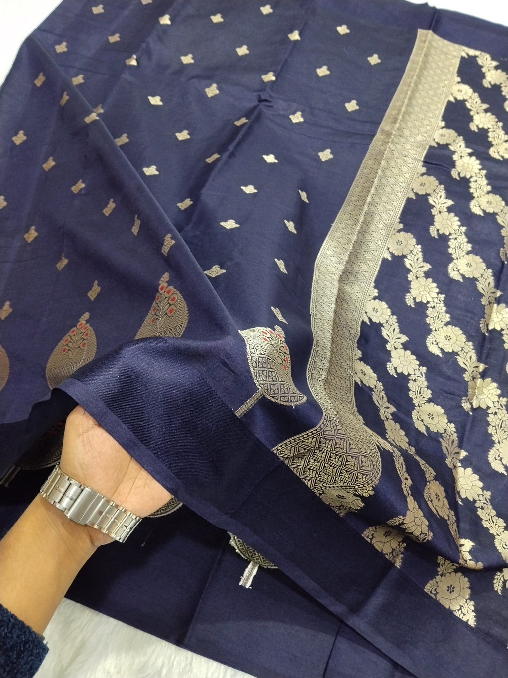 Navy Blue Colour Banarasi Warm Silk Saree