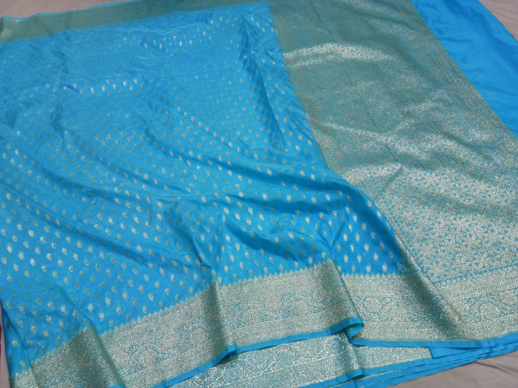 Sky Blue Colour Zari Buti Georgette Saree