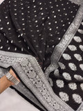 Jet Black Colour Zari Buti Body Khaddi Georgette Saree