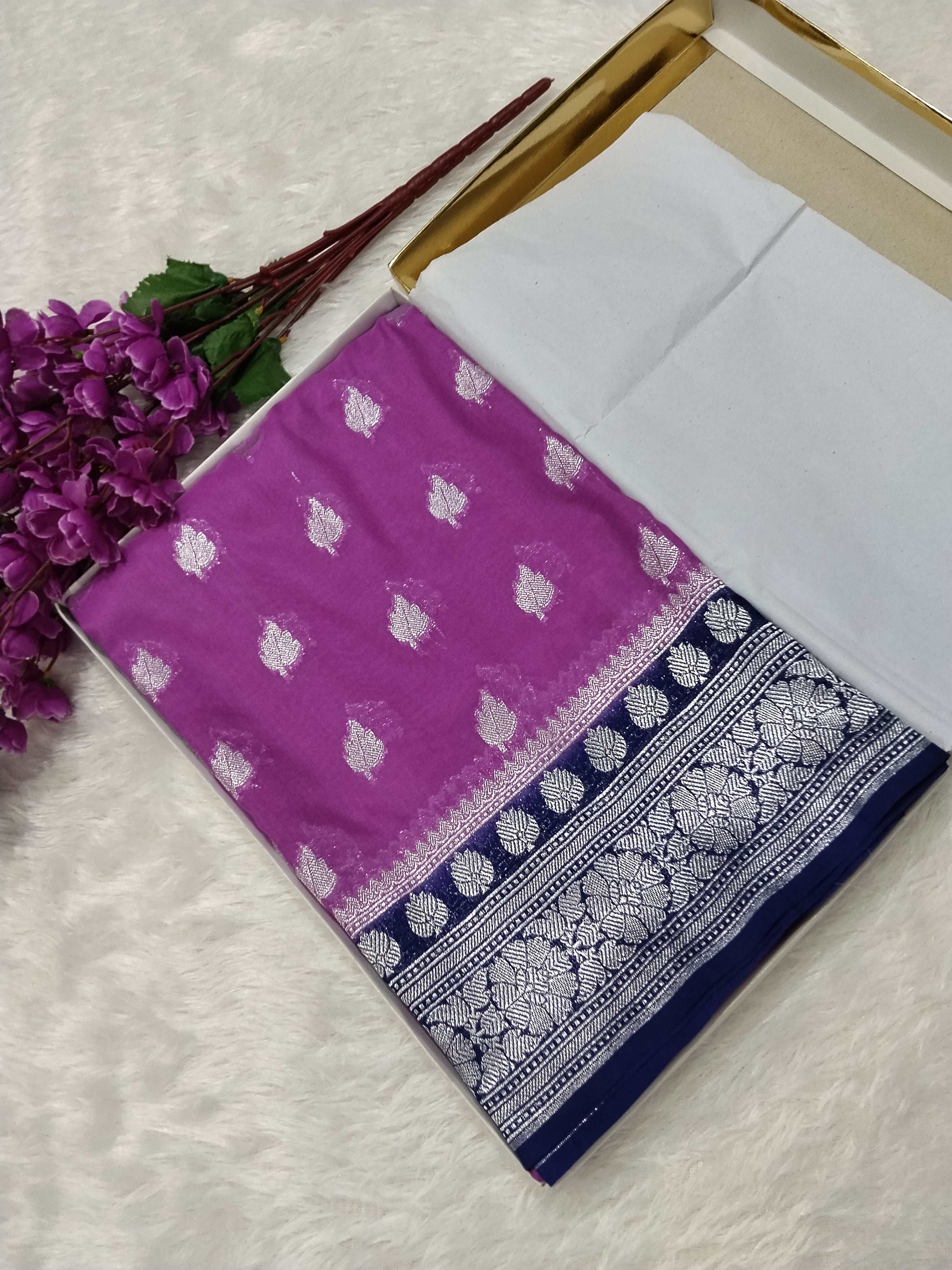 Purple  Colour Zari Buti Khaddi Georgette Saree