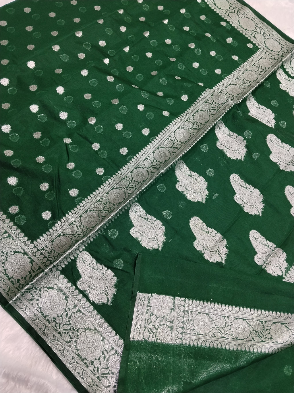 Bottle Green Colour Silver Zari Khaddi Georgette Saree