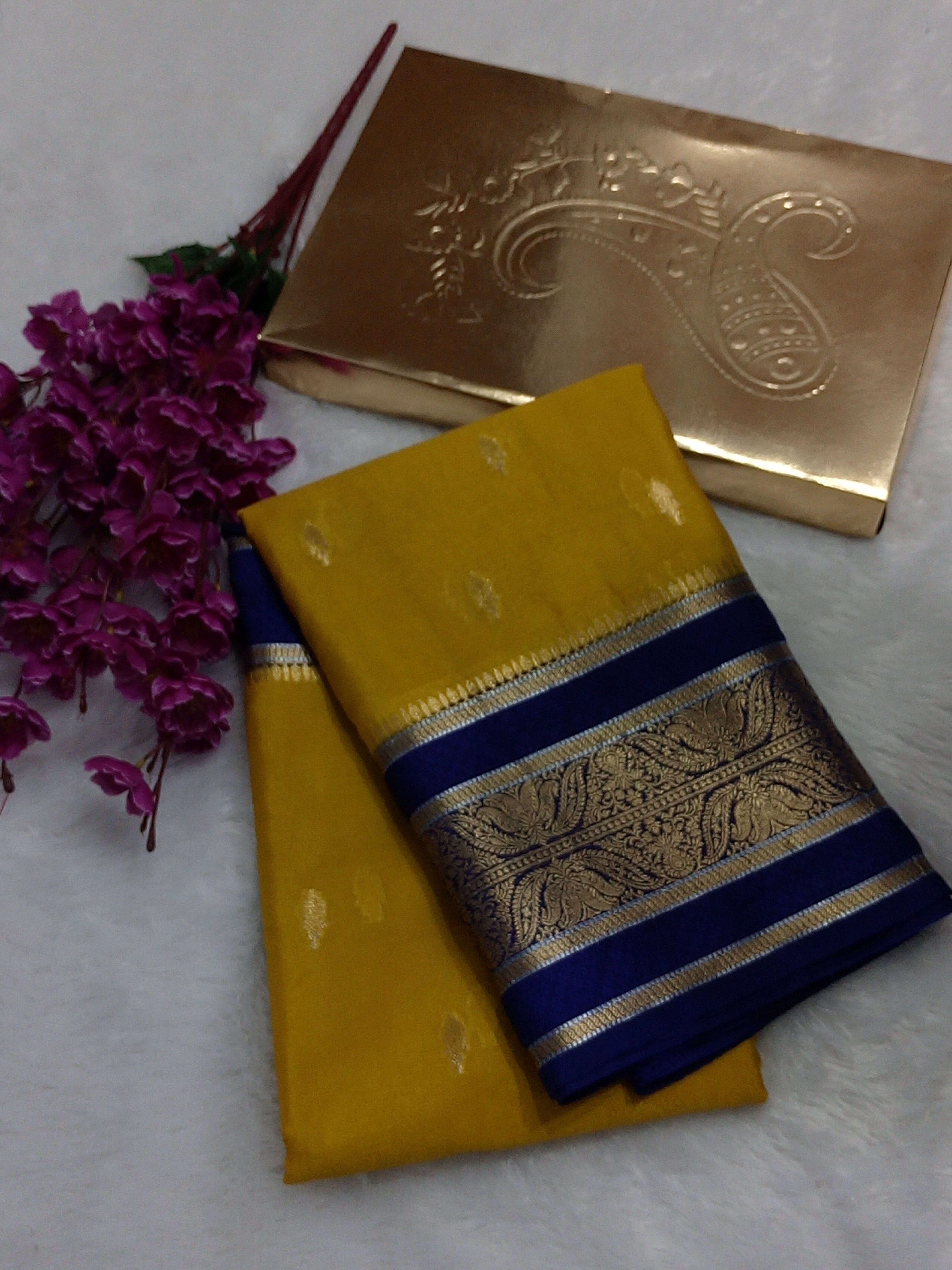 Gold And Blue Colour Zari Buti Warm Silk Saree