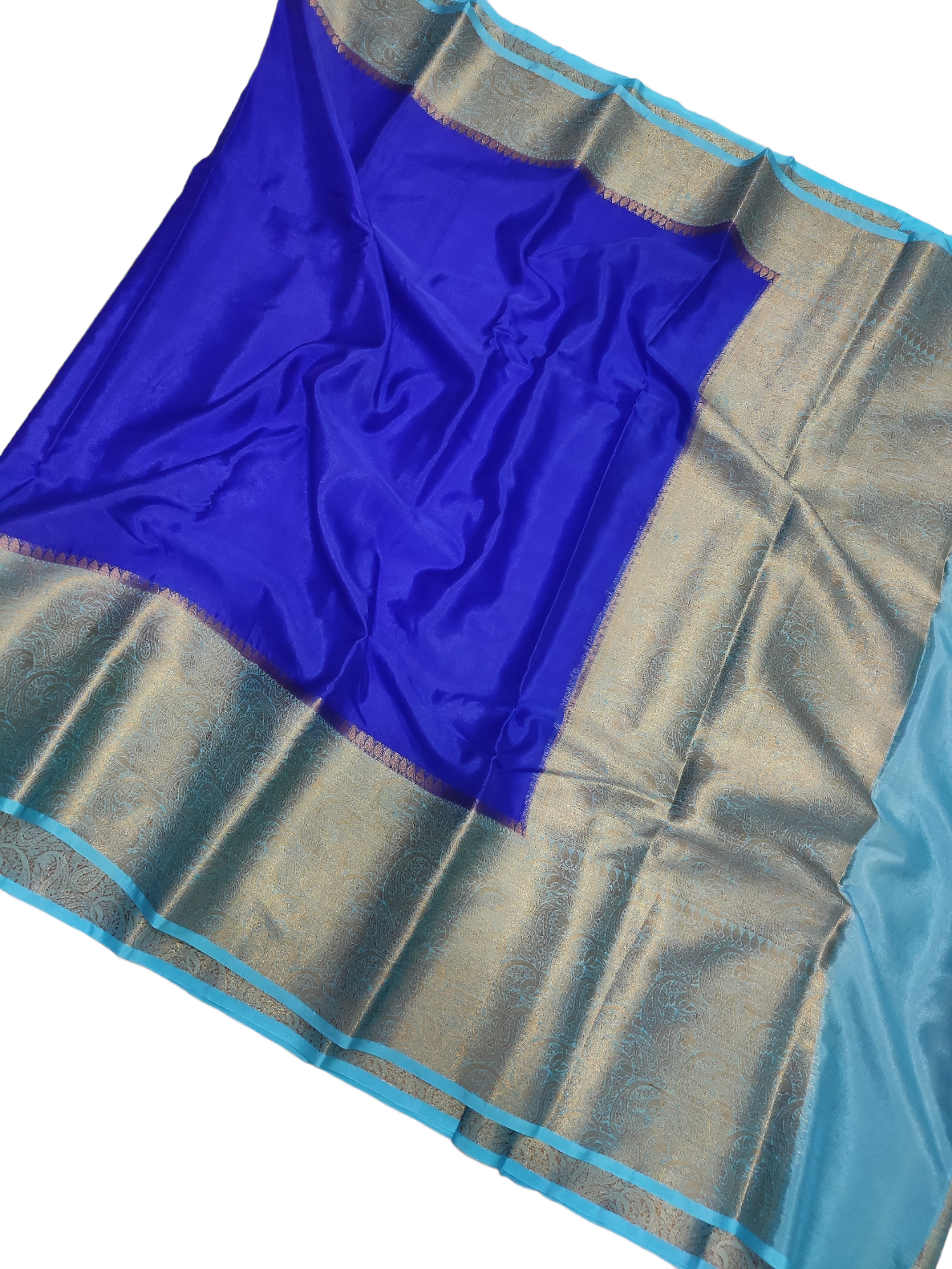 Royal Blue And Sky Blue Colour Plain Body Warm Silk Saree