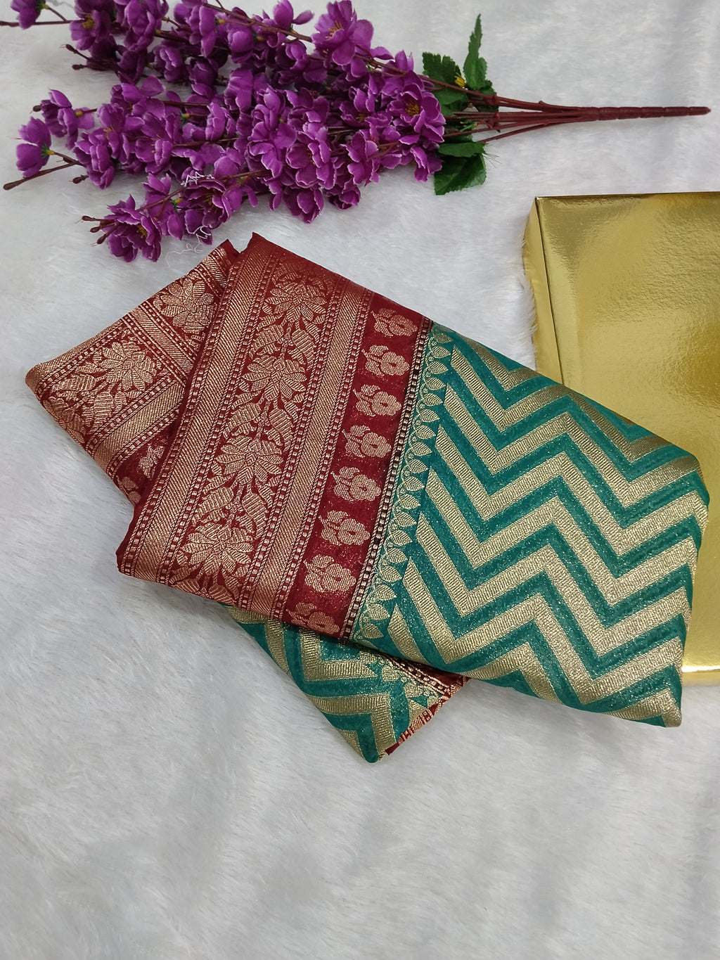 Dark Seam Green And Maroon Colour Banarasi Khaddi Georgette Saree Golden Zari