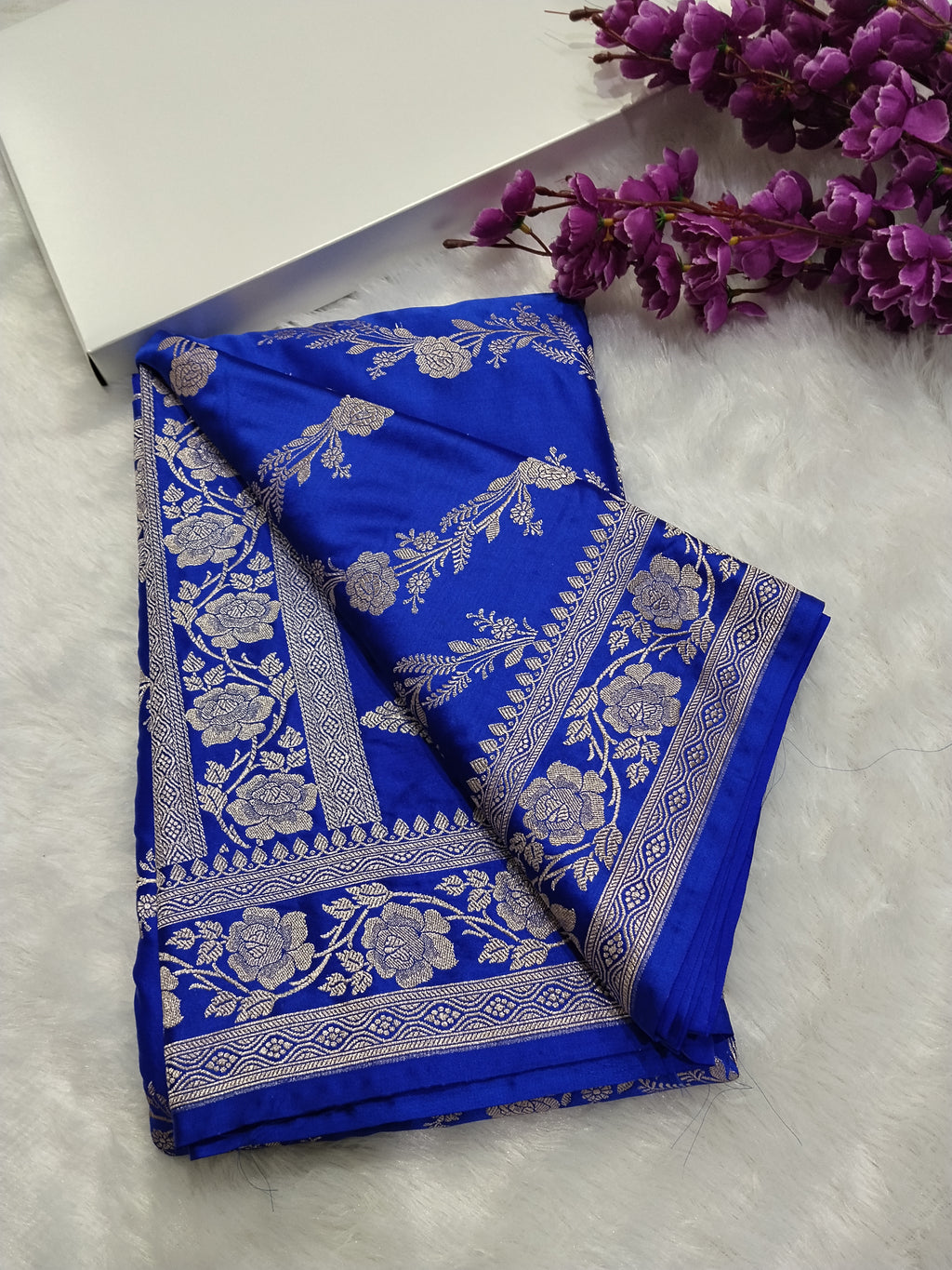 Blue Colour Banarasi Mashru Silk Saree With Jal Design