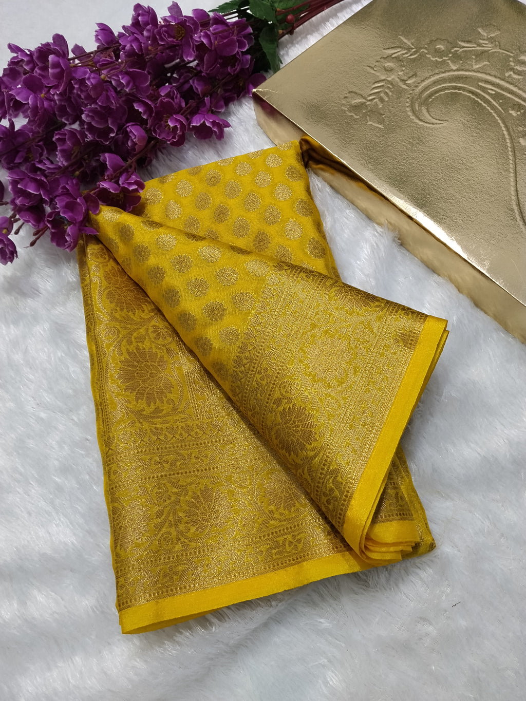 Yellow Colour Golden Zari Body Warm Silk Saree