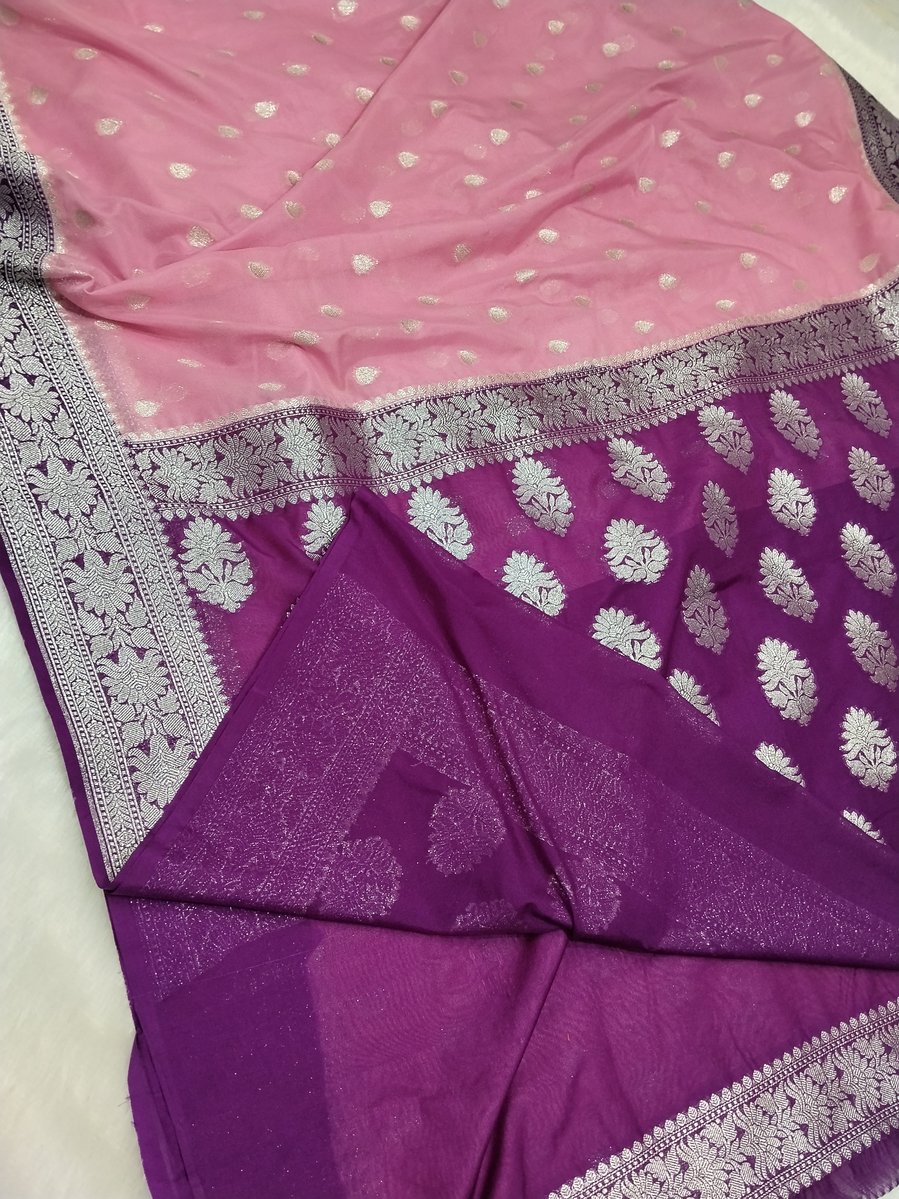 Light Pink And Purple Colour Zari Buti Khaddi Georgette Saree