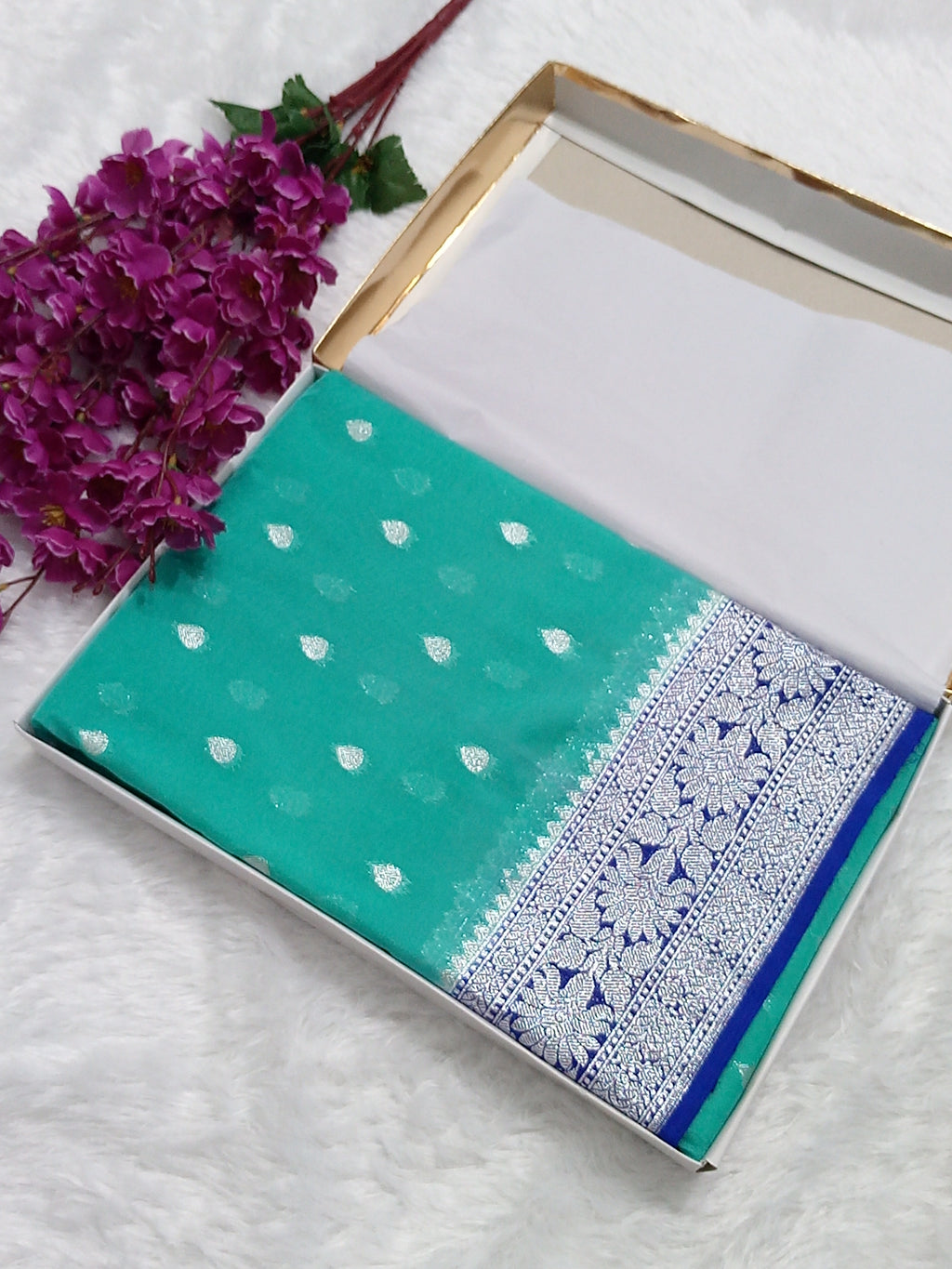 Sky Blue And Dark Blue Semi Georgette Saree