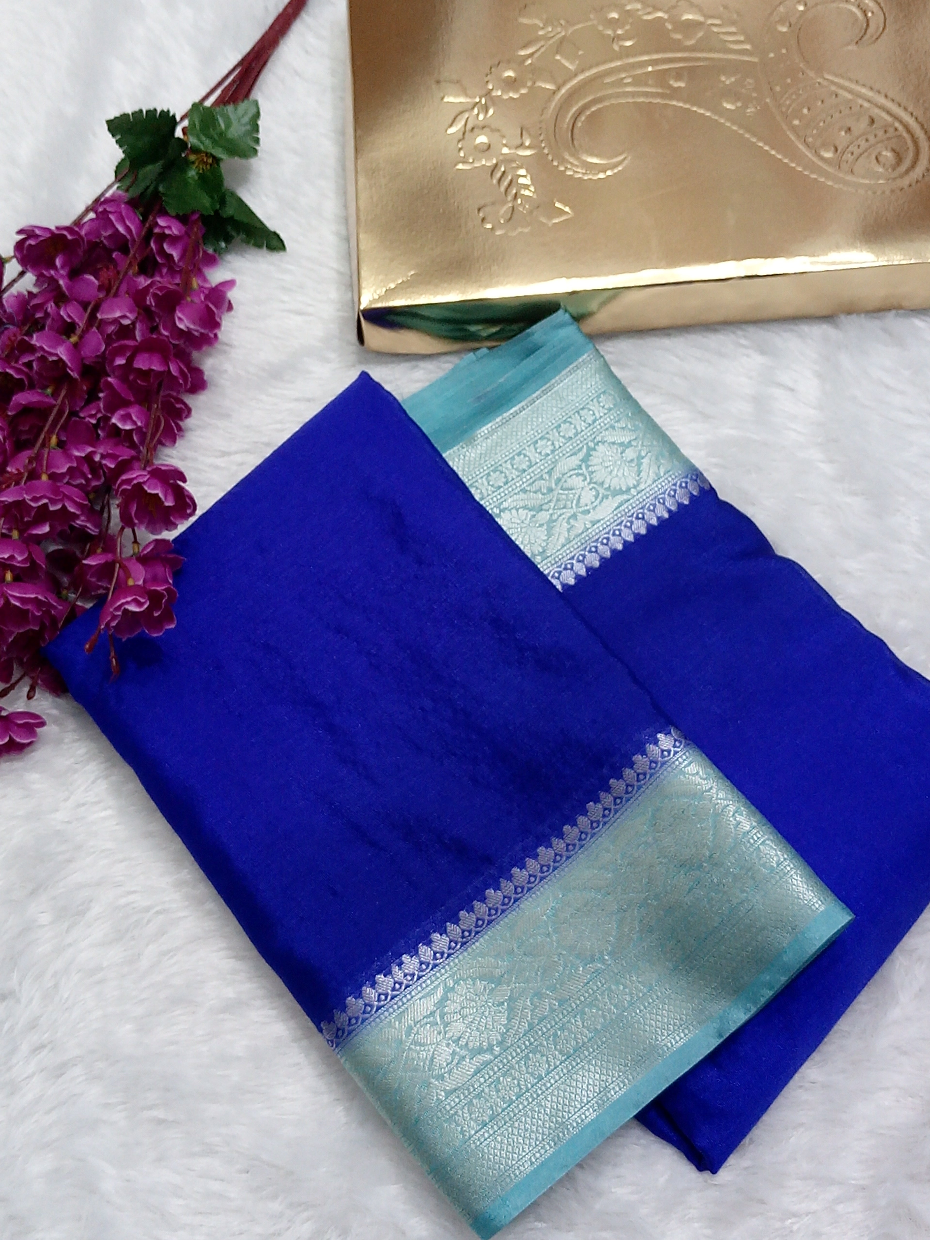 Royal Blue And Blue Colour Plain Body Warm Silk Saree