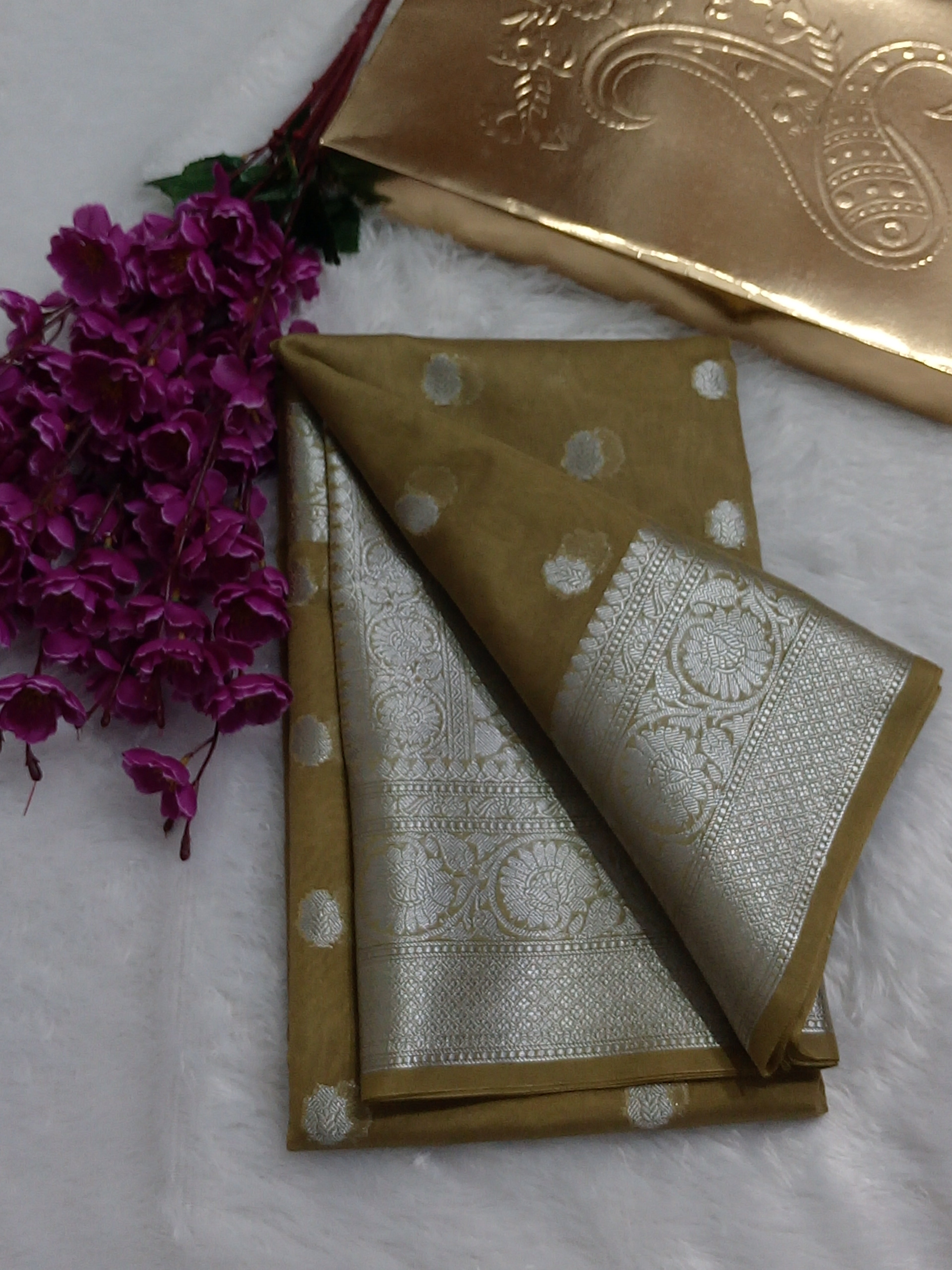 Beige Colour Silver Zari Buti Khaddi Georgette Saree