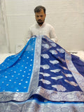 Blue Colour Zari Buti Khaddi Georgette Saree
