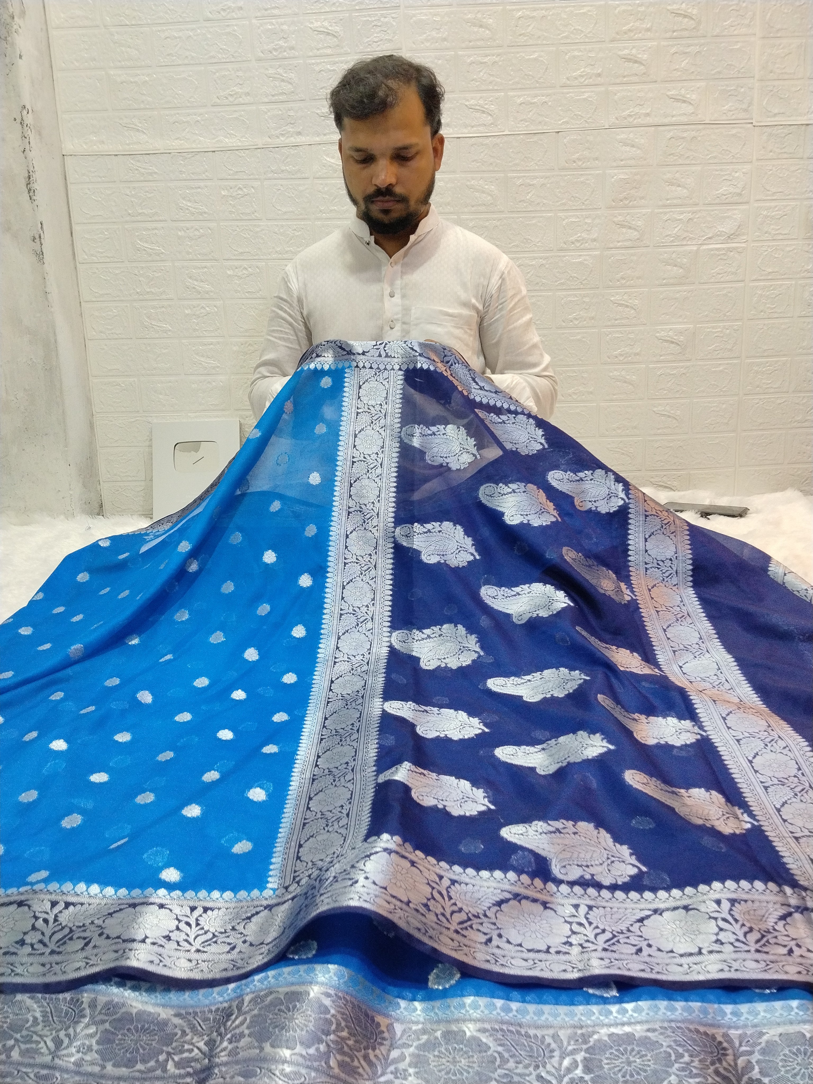 Blue Colour Zari Buti Khaddi Georgette Saree