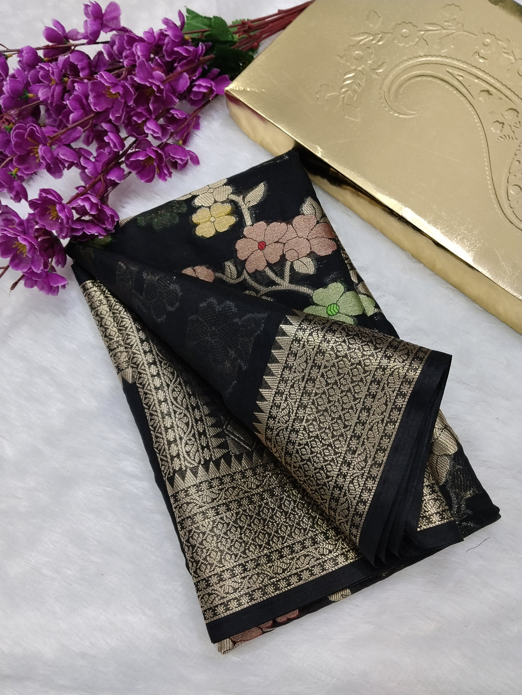 Jet Black Viral Banarasi Khaddi Georgette Saree