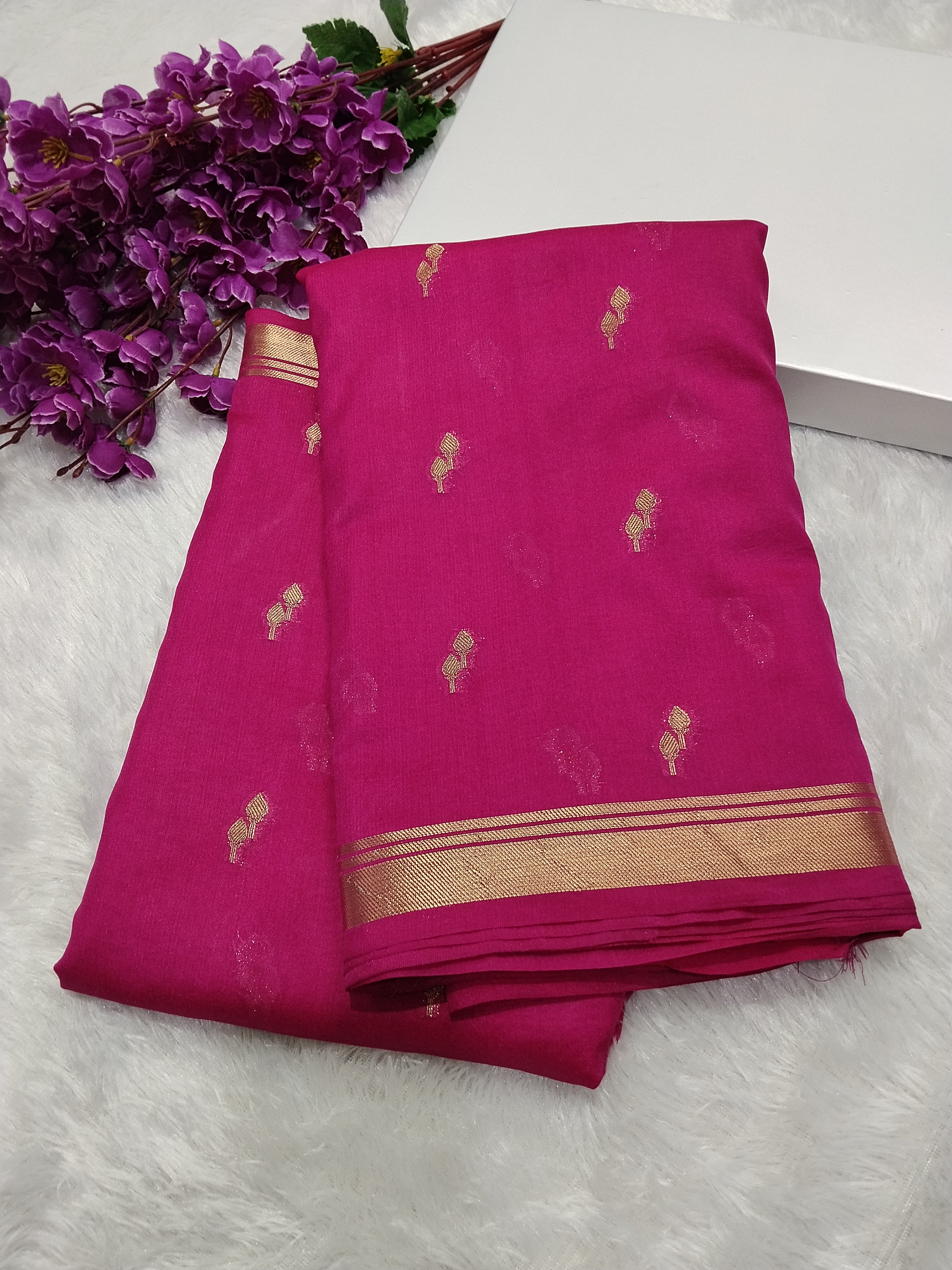 Rani Pink Colour Zari Buti Khaddi Georgette Saree