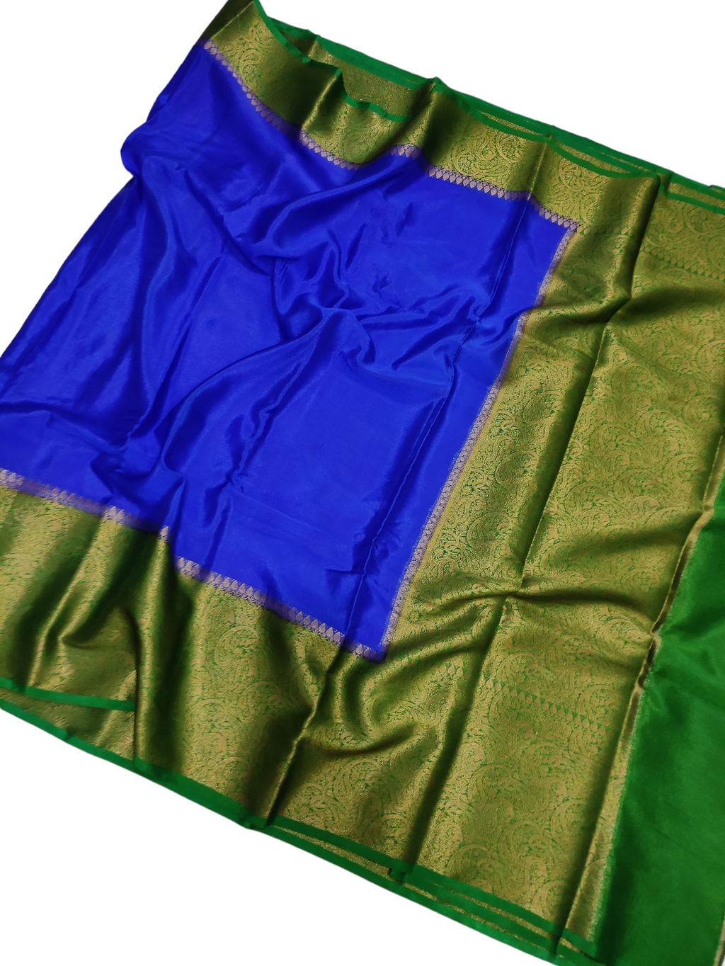 Blue And Green Colour Plain Body Warm Silk Saree