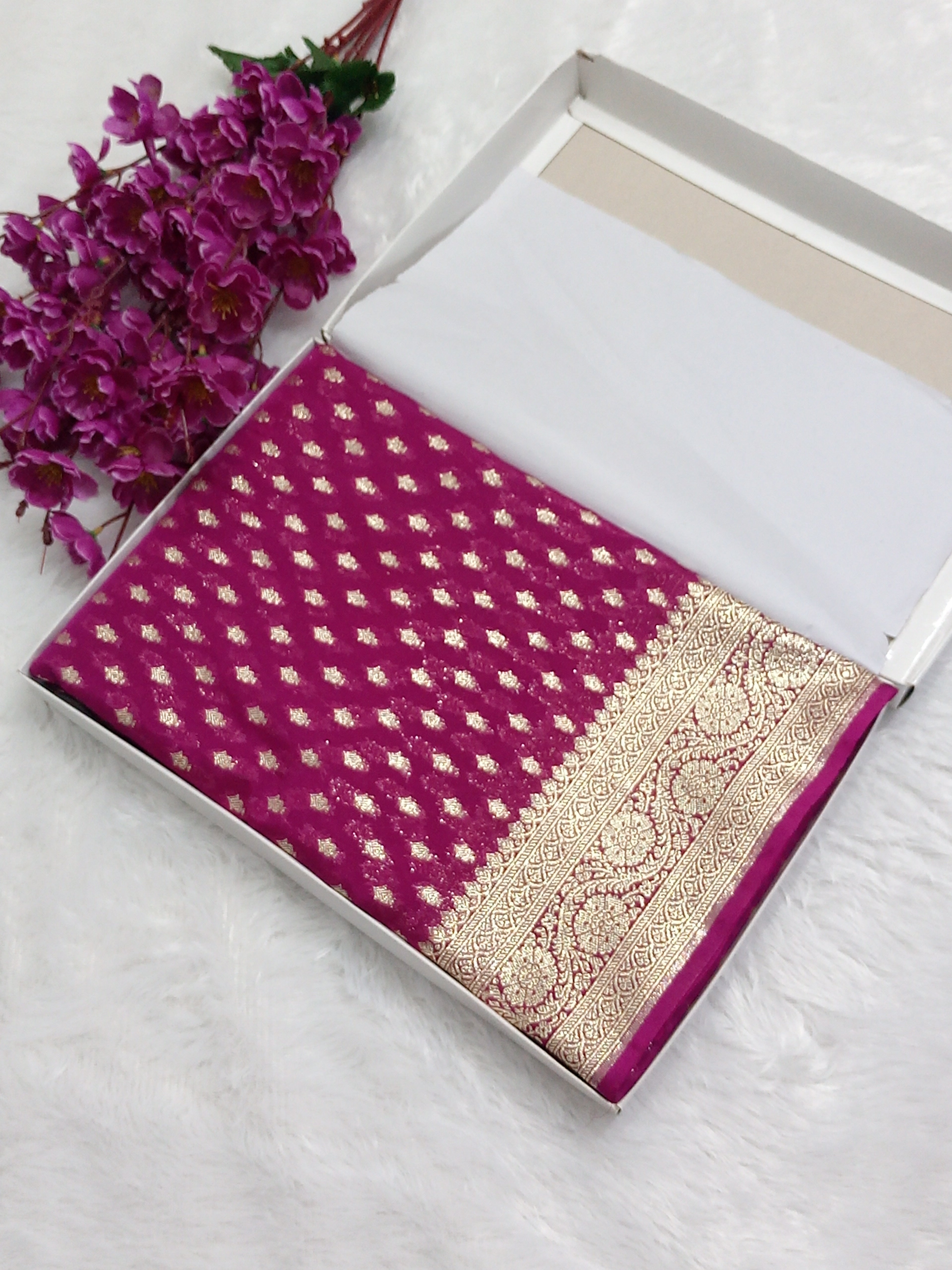 Pink Colour Zari Buti Georgette Saree