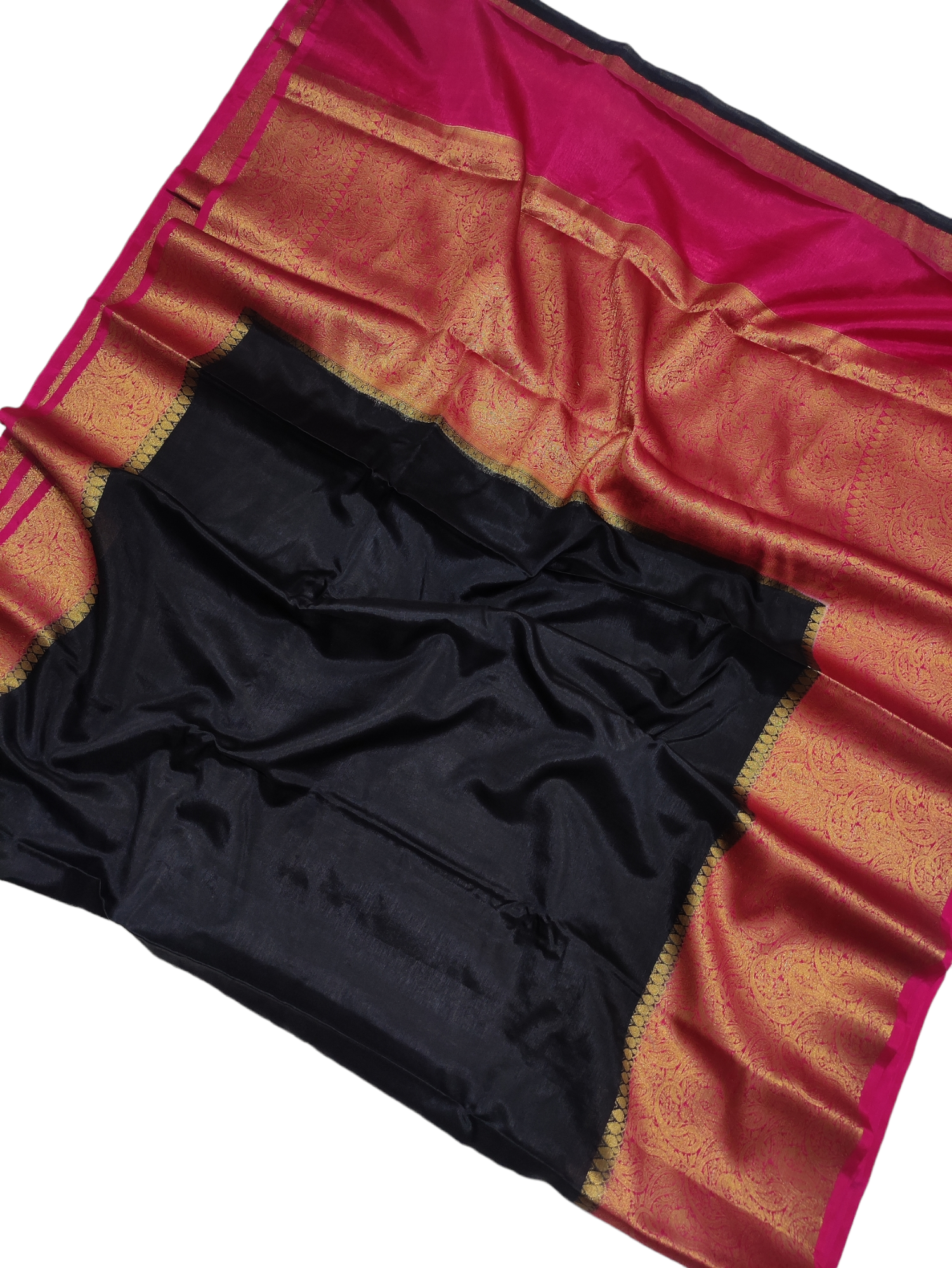 Black And Pink Colour Plain Body Warm Silk Saree